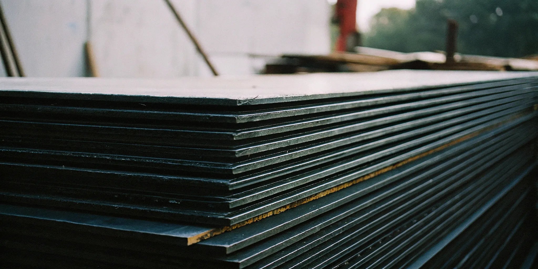 A stack of 4x8 fiber cement panels ready for a siding installation.