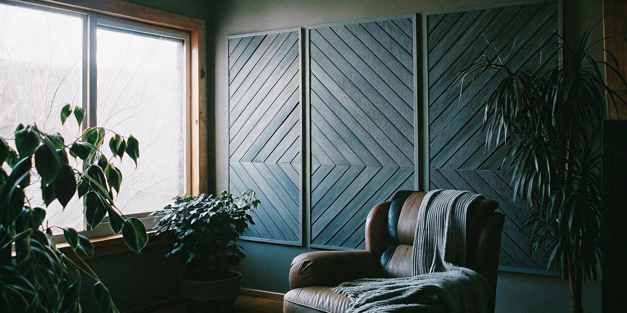 Acoustic wood panels on a wall.