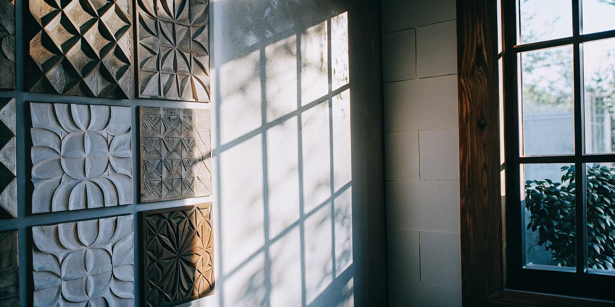 A modern accent wall featuring the best 3D wall panels with a geometric design.