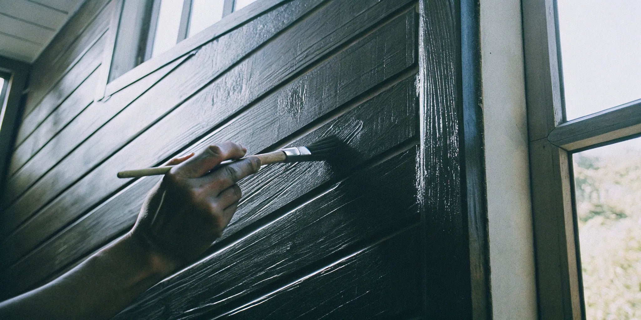 Painting wood wall panels with a brush for a smooth finish.