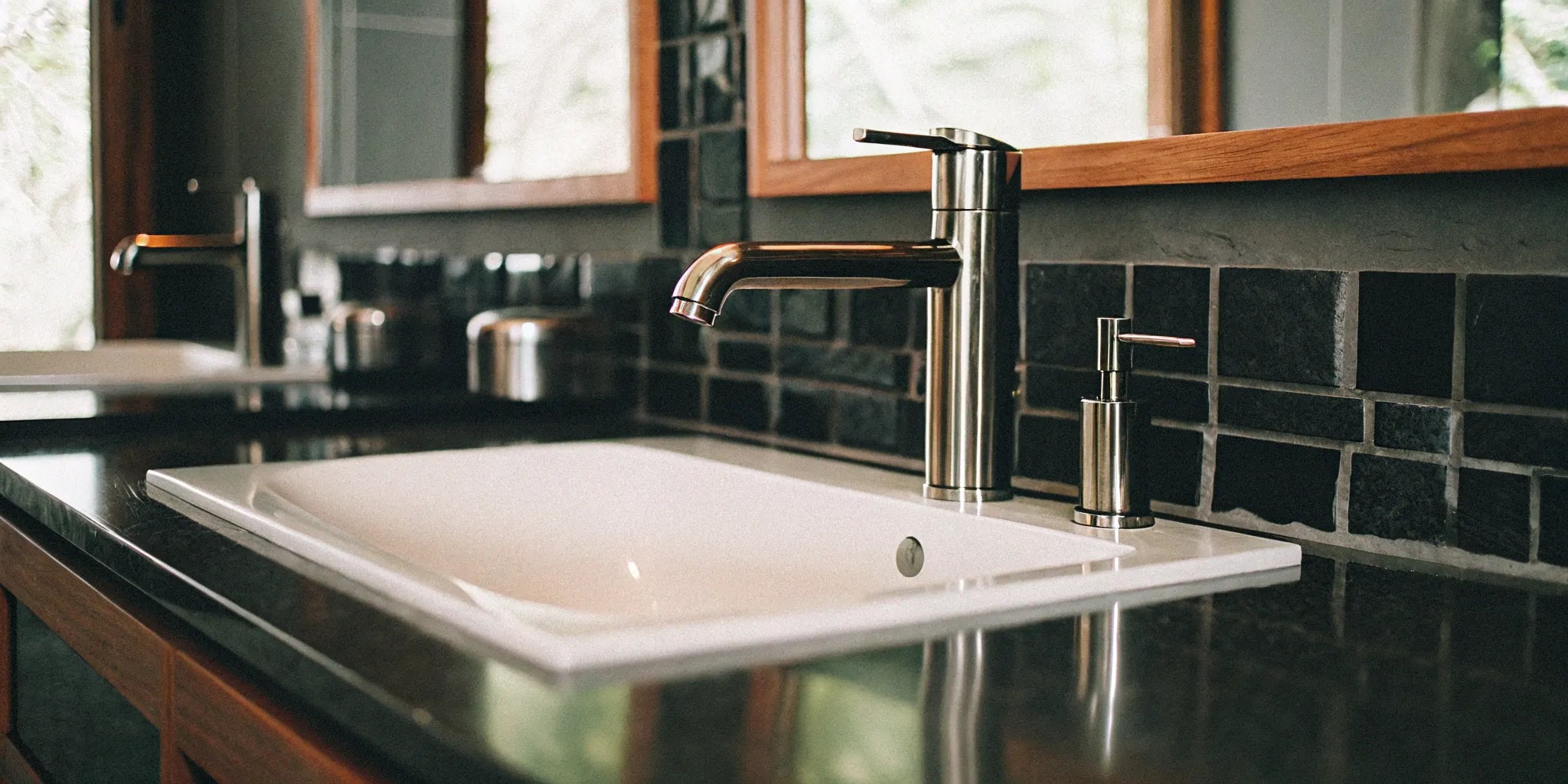 A sleek, modern single hole bathroom faucet with a single-lever handle.