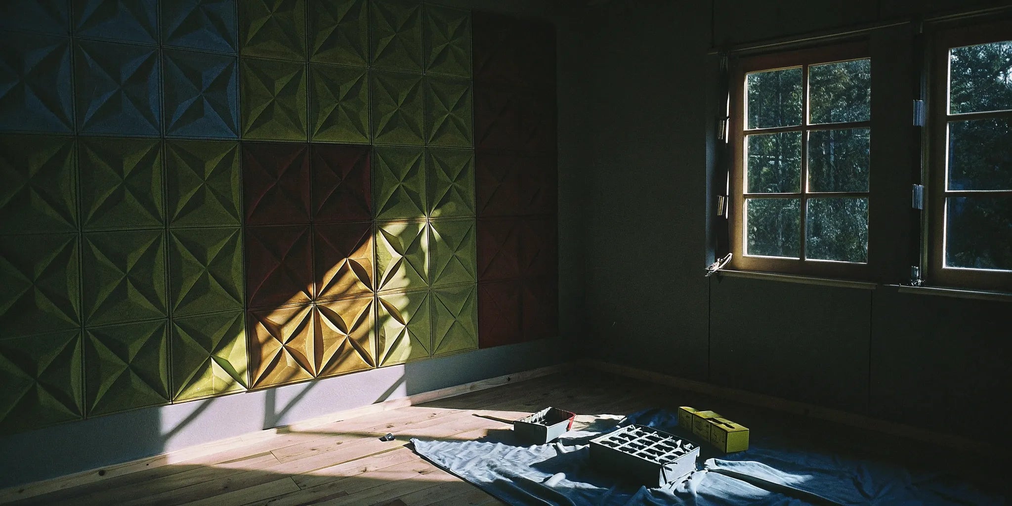 Modern paintable 3d wall panels with a geometric pattern for a DIY project.