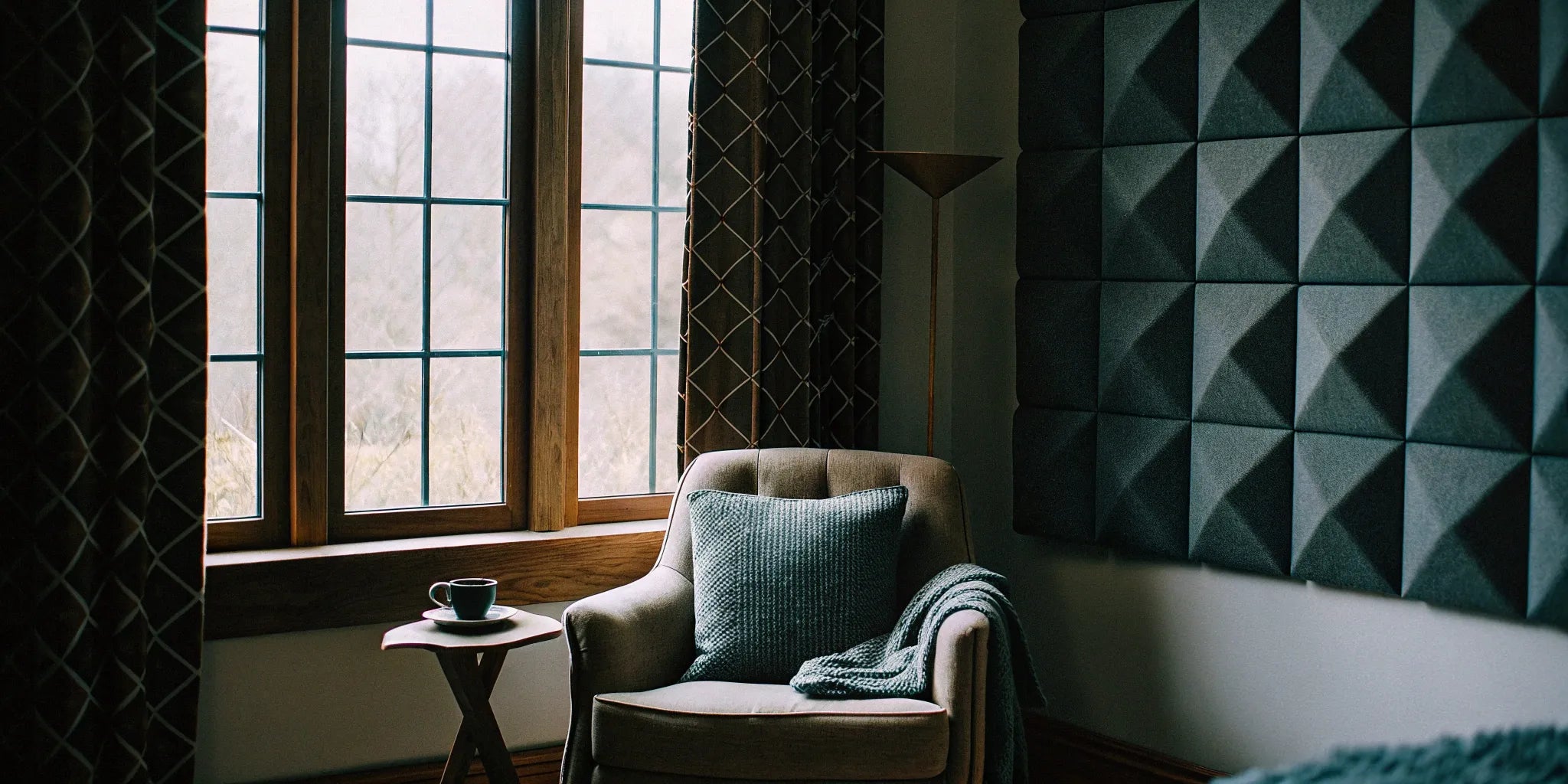 A living room wall with the best acoustic panels for a quieter, more comfortable space.