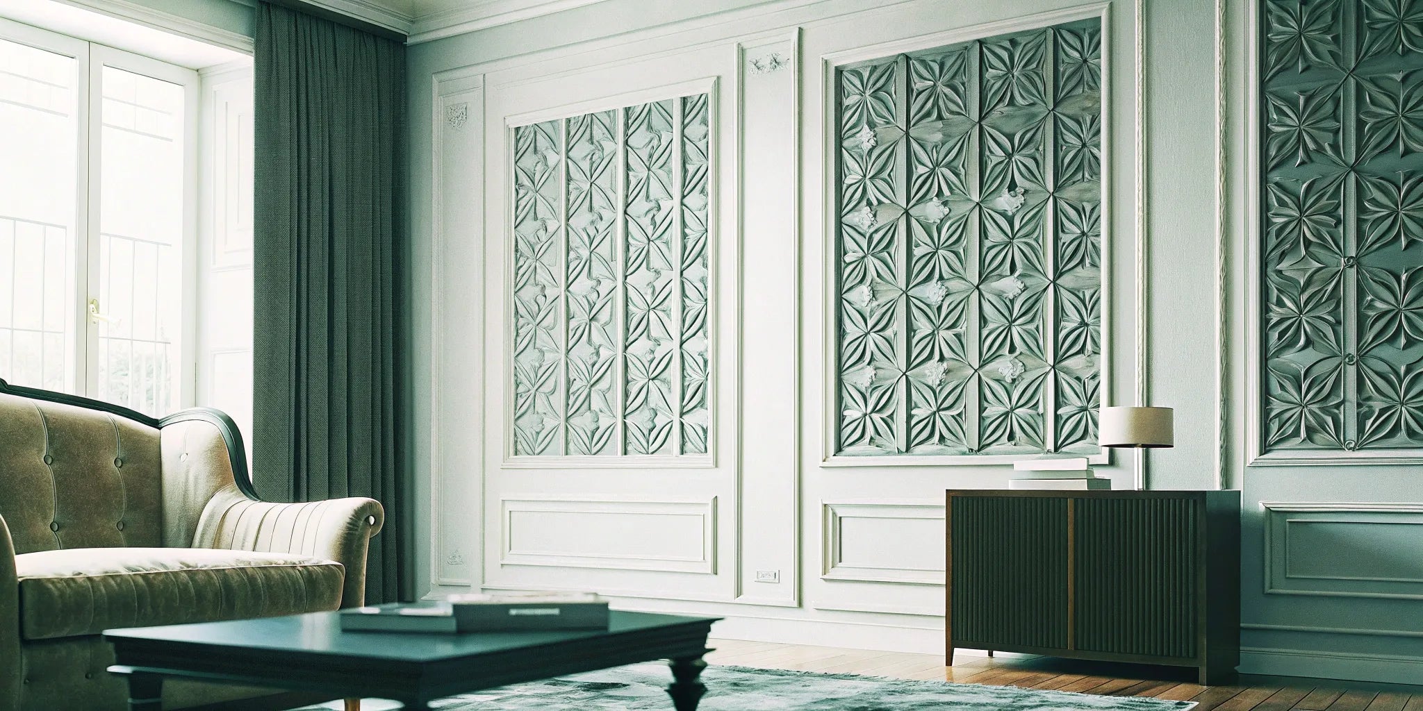 3D wood wall panels add depth and texture to a room.