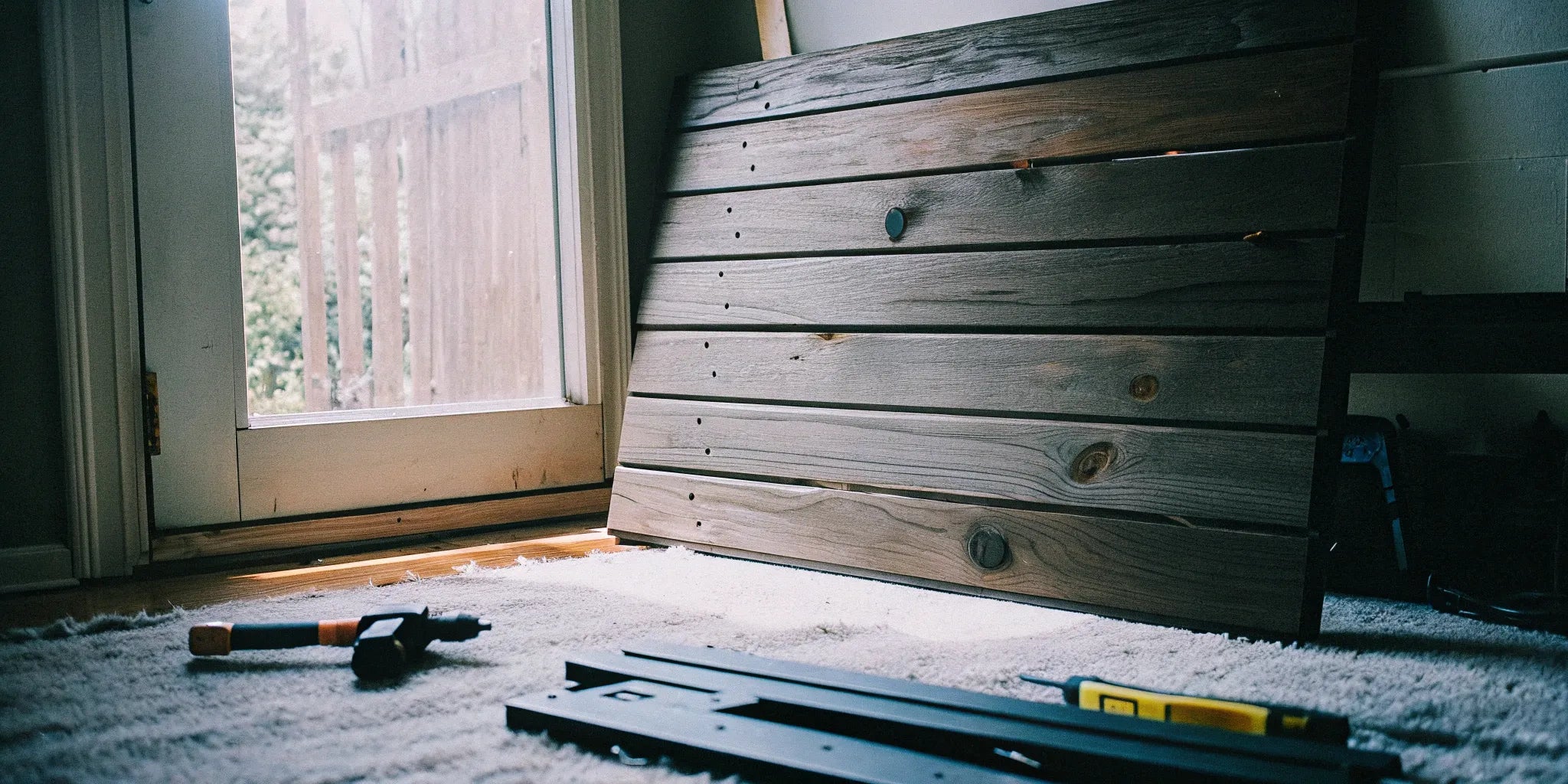 Unfinished wood wall panel prepared for a custom staining and installation project.