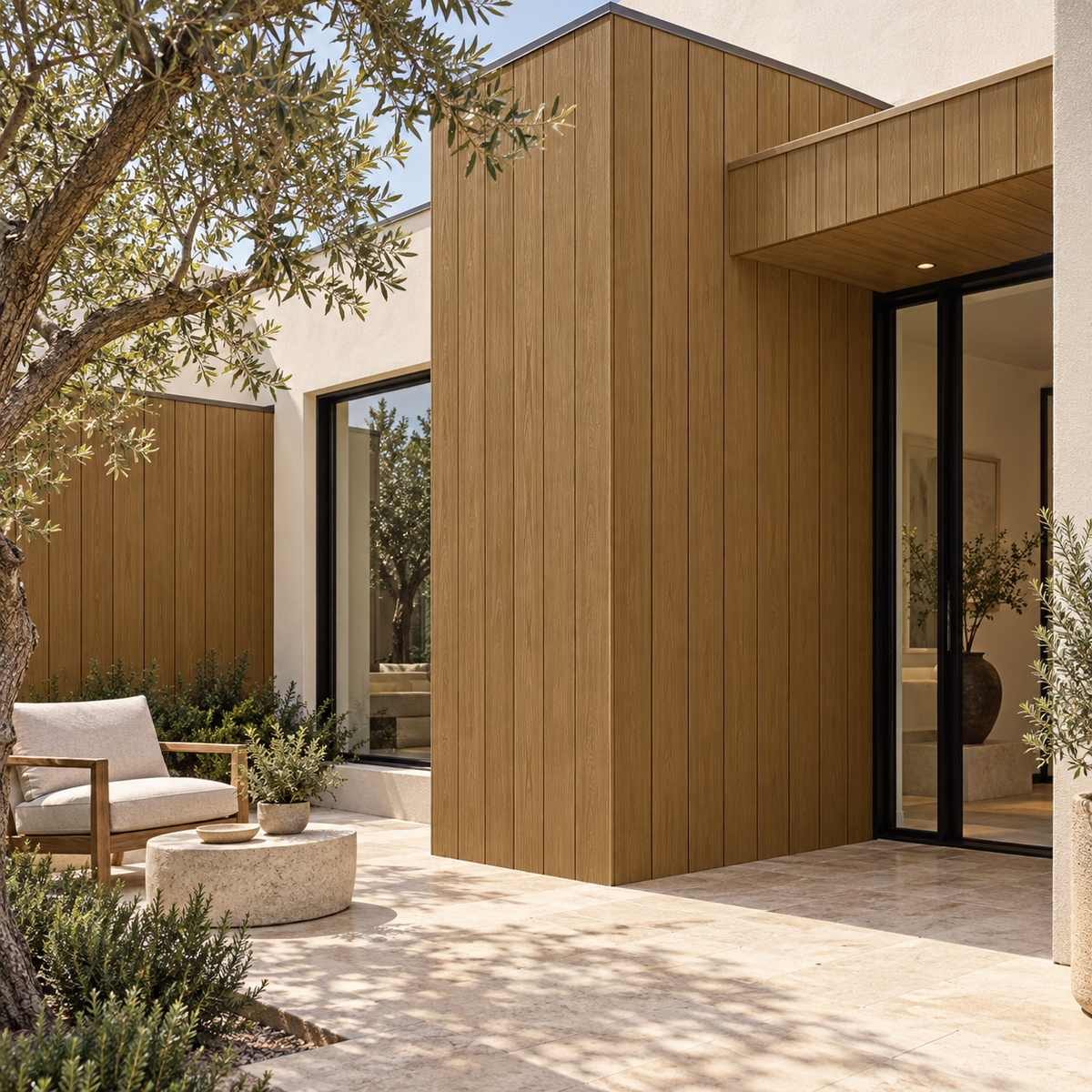 Exterior Shiplap Cladding Wall Panel, Brown Teak
