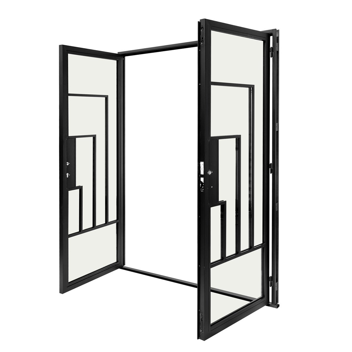 Cuivre Modern Double Steel Door With Copper Handle, 60x80"