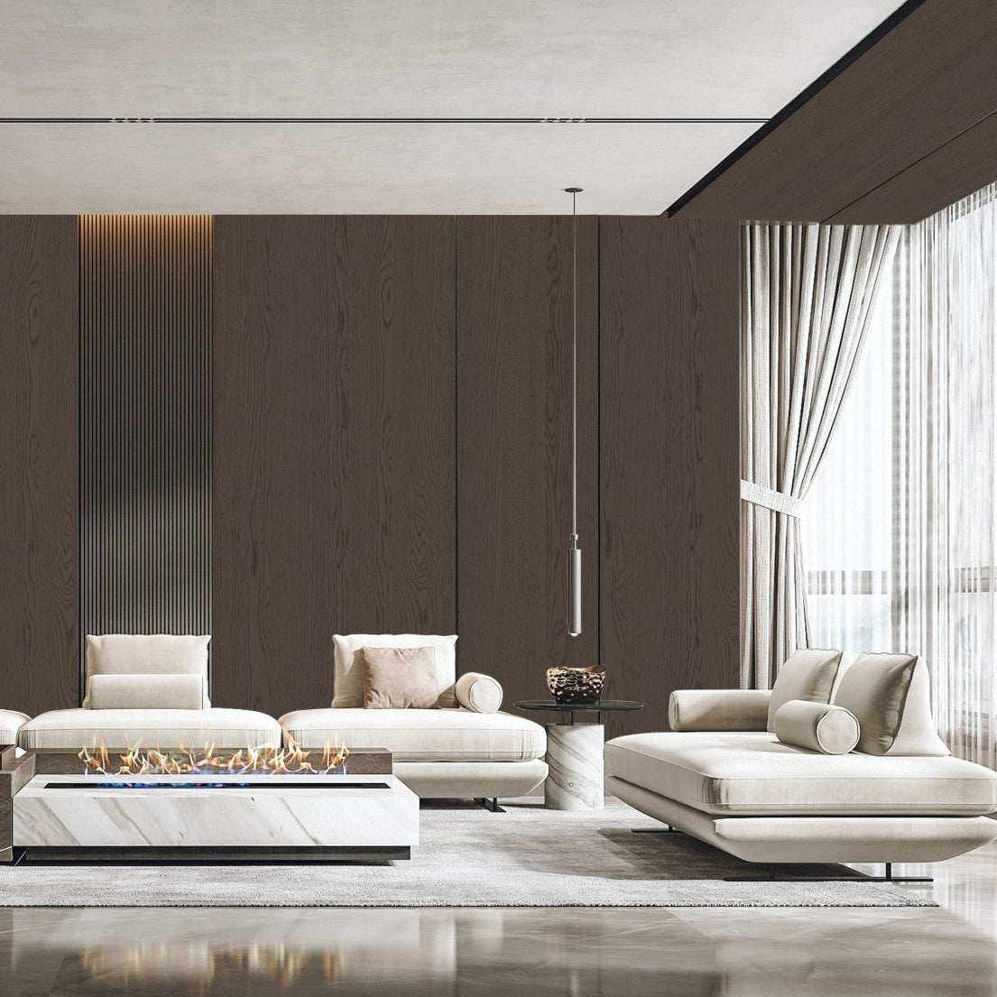 Natural Veneered Wall Panel White Oak with Black Cathedral Grain