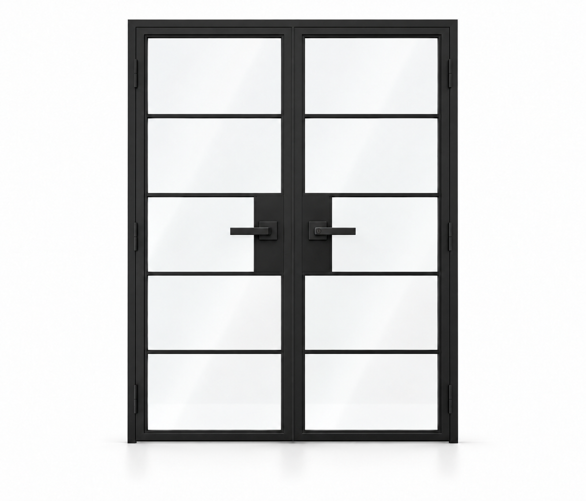 5 Lite double hinged interior steel doors with included rectangular lever hardware — studio