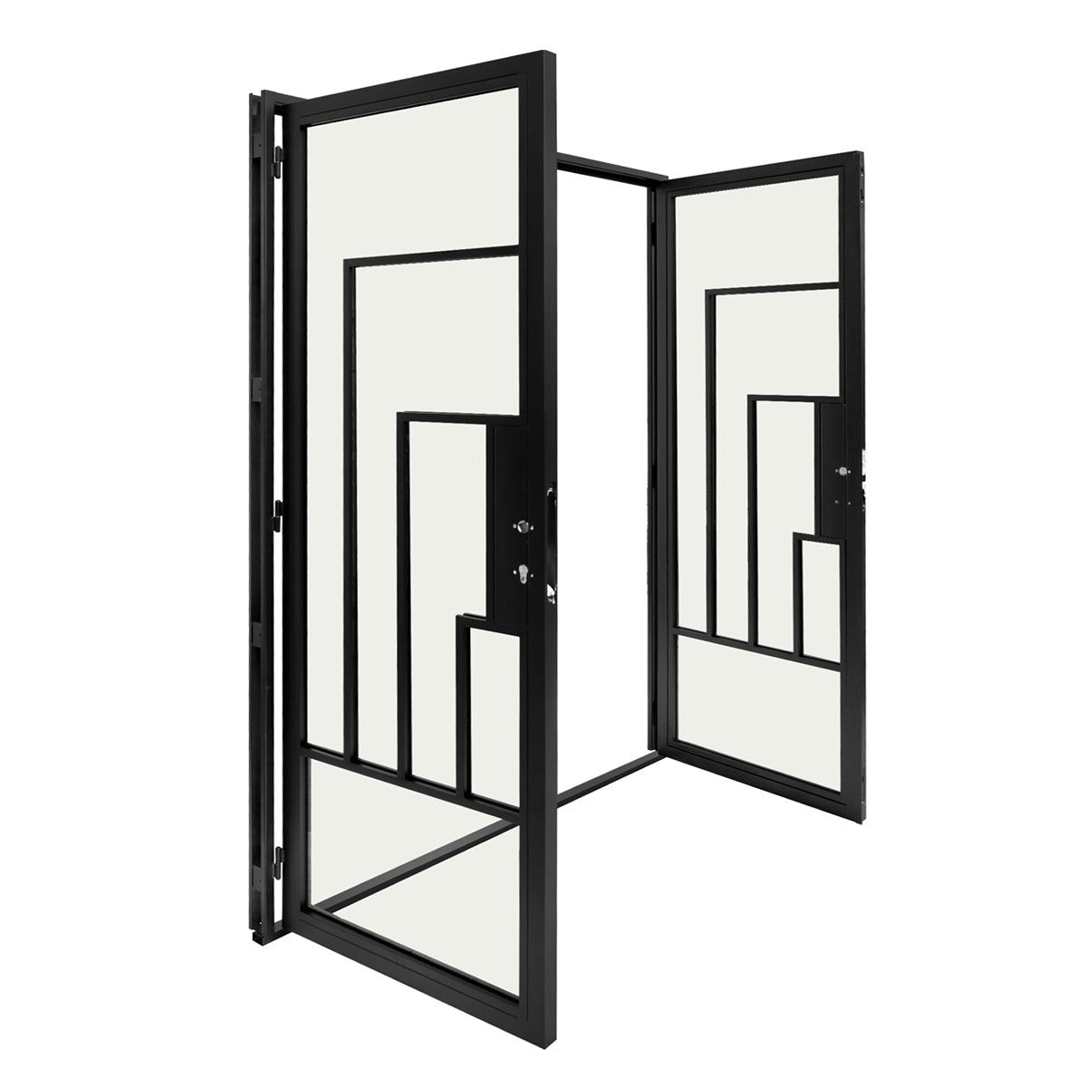 Cuivre Modern Double Steel Door With Copper Handle, 60x80"