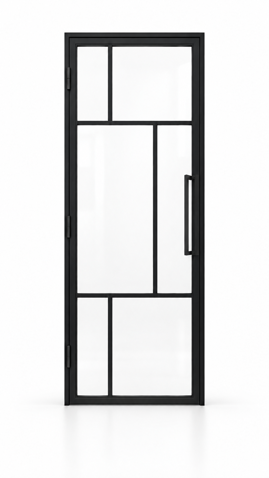6 Lite asymmetric single hinged interior steel door with included rectangular pull — studio