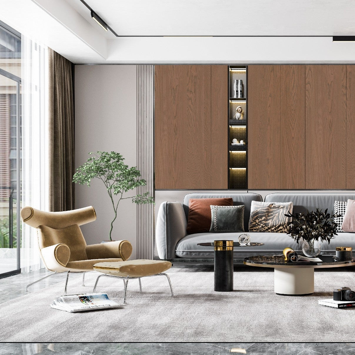 Image of Natural Veneered Wall Panel Elm with Bronze Cathedral Grain