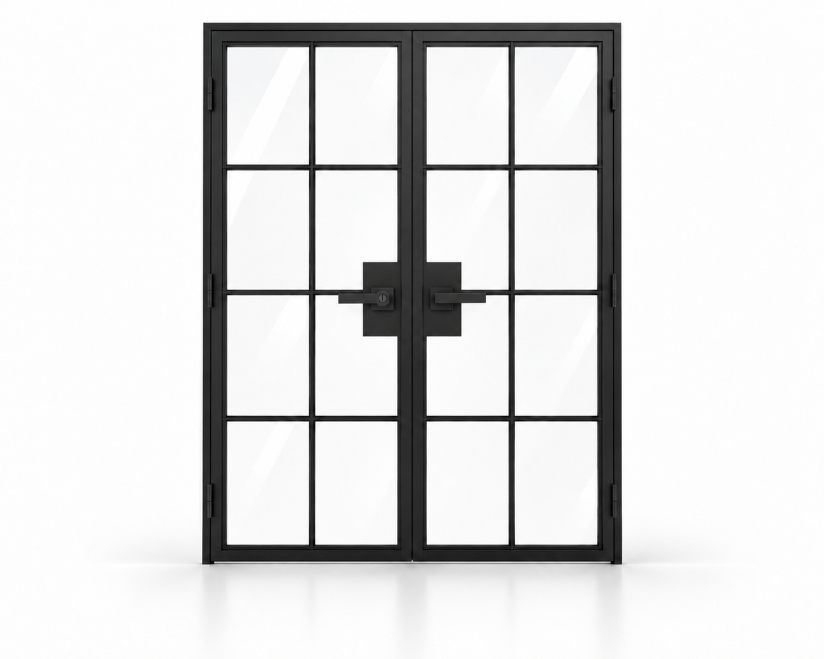 8 Lite interior steel double French door with included lever hardware – studio