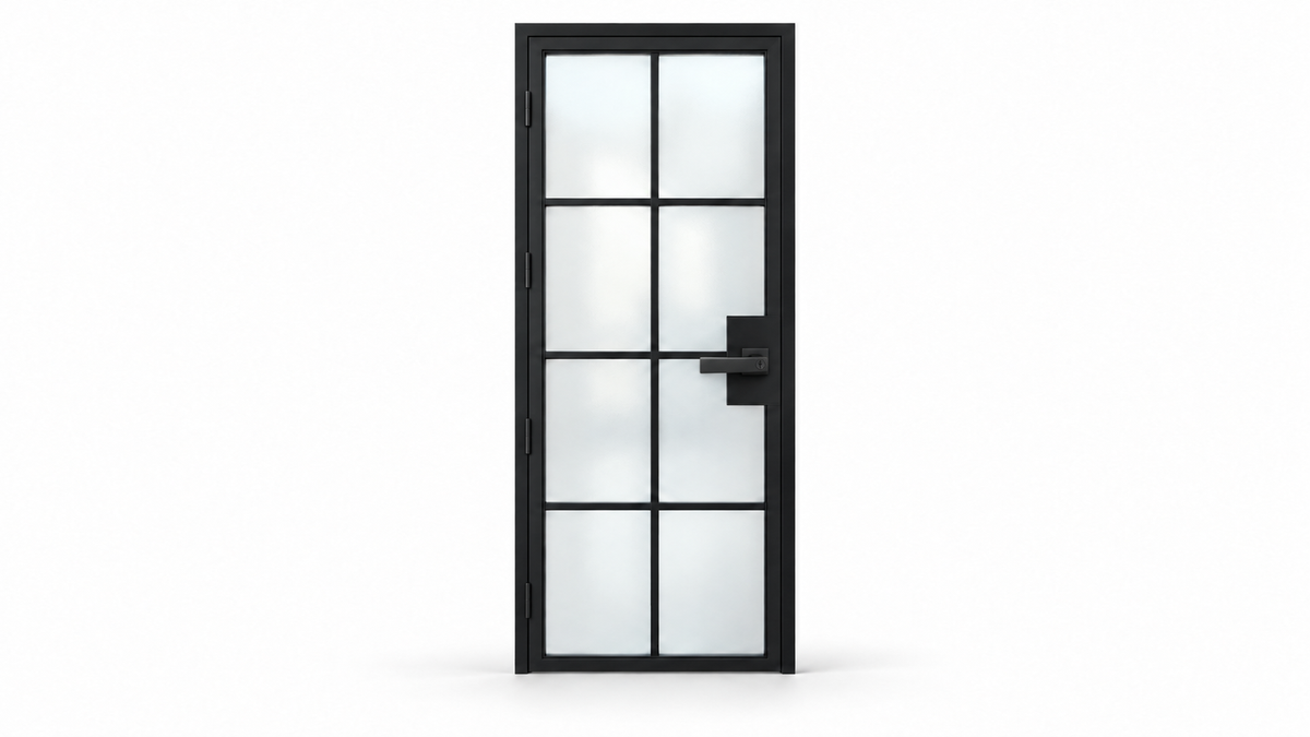 8 Lite frosted-glass interior steel door with included keyed lever – studio