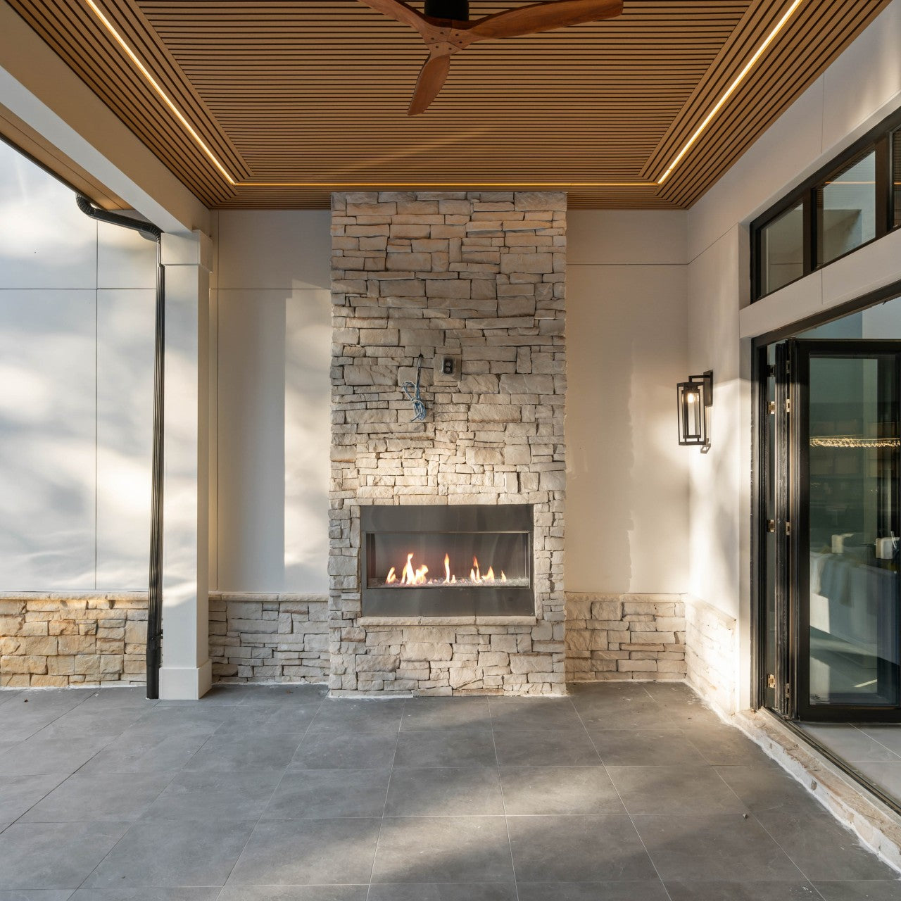 Top Exterior Fluted Slat Wall Panel in Golden Teak