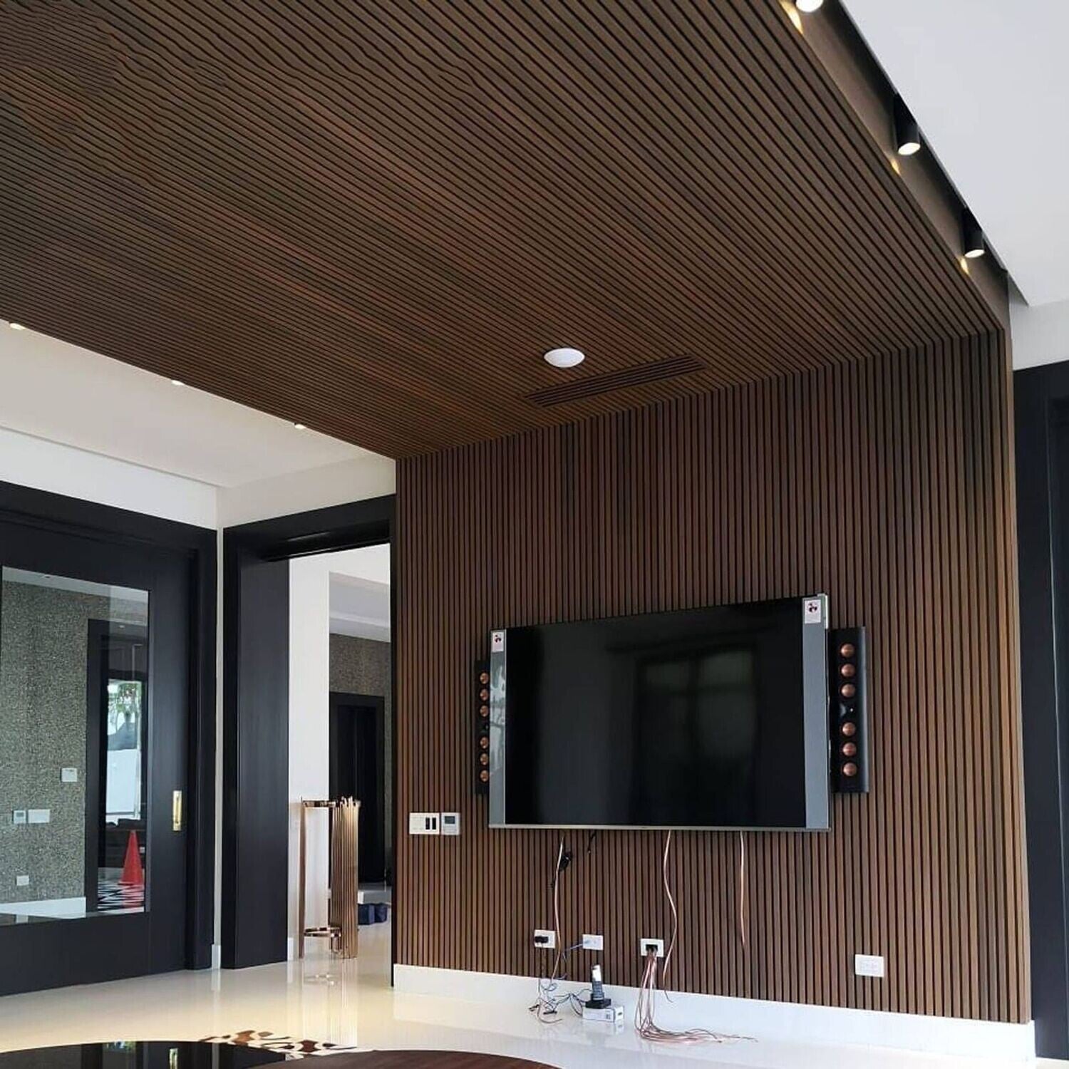 Top Exterior Fluted Slat Wall Panel in Brown Walnut