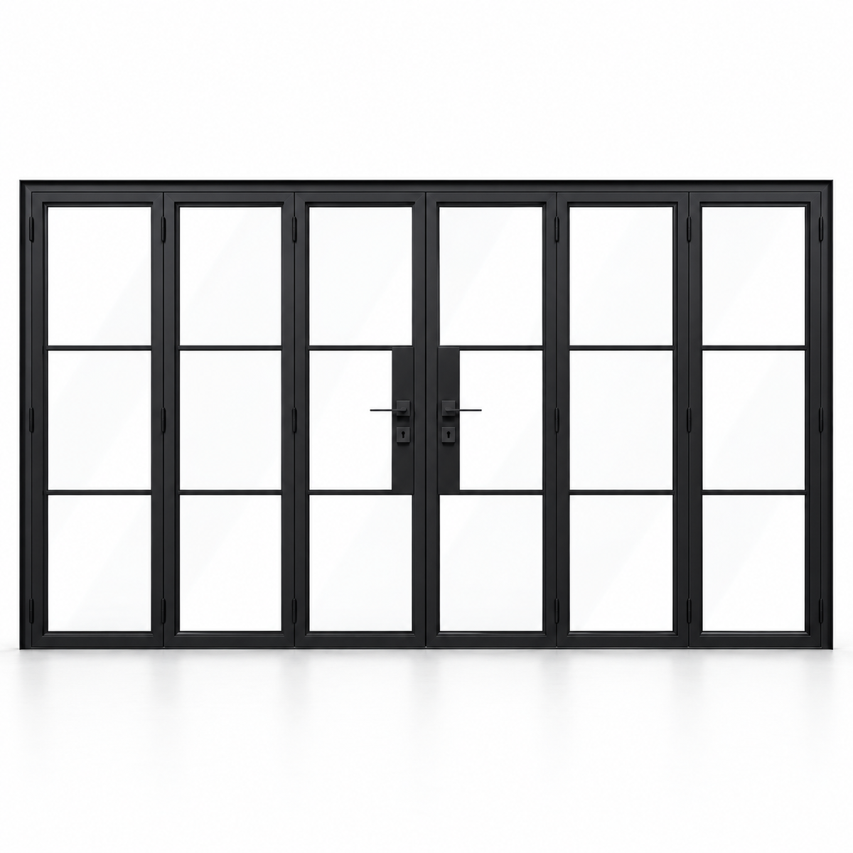 Black 3-Lite - 3+3 Panel Steel Bifold Door on a white background — product visualization
