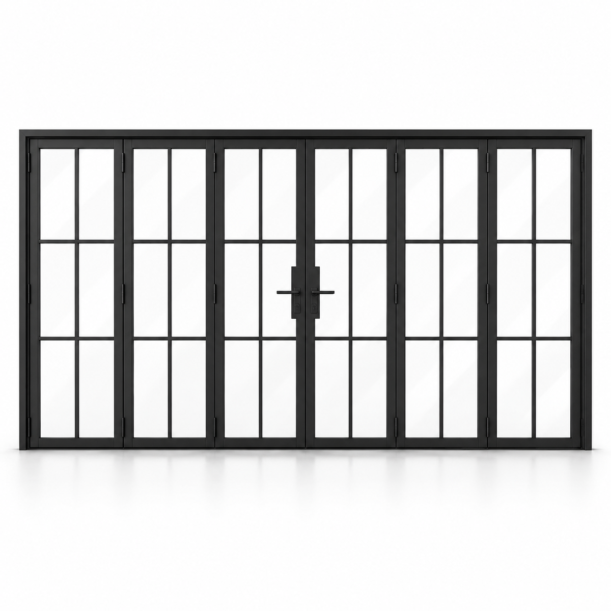 Black 6-Lite - 3+3 Panel Steel Bifold Door on a white background — product visualization