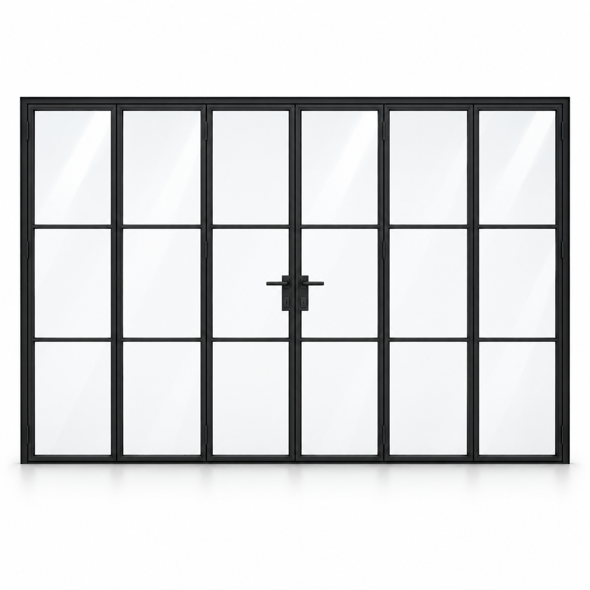 3S 3+3-panel black cold-rolled steel bifold door on a white background — product visualization