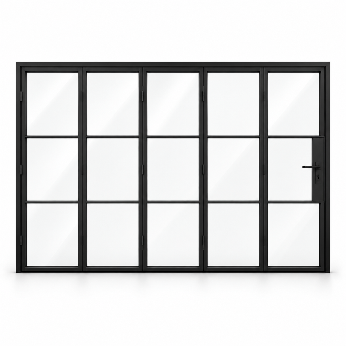 3S 5-panel black cold-rolled steel bifold door on a white background — product visualization