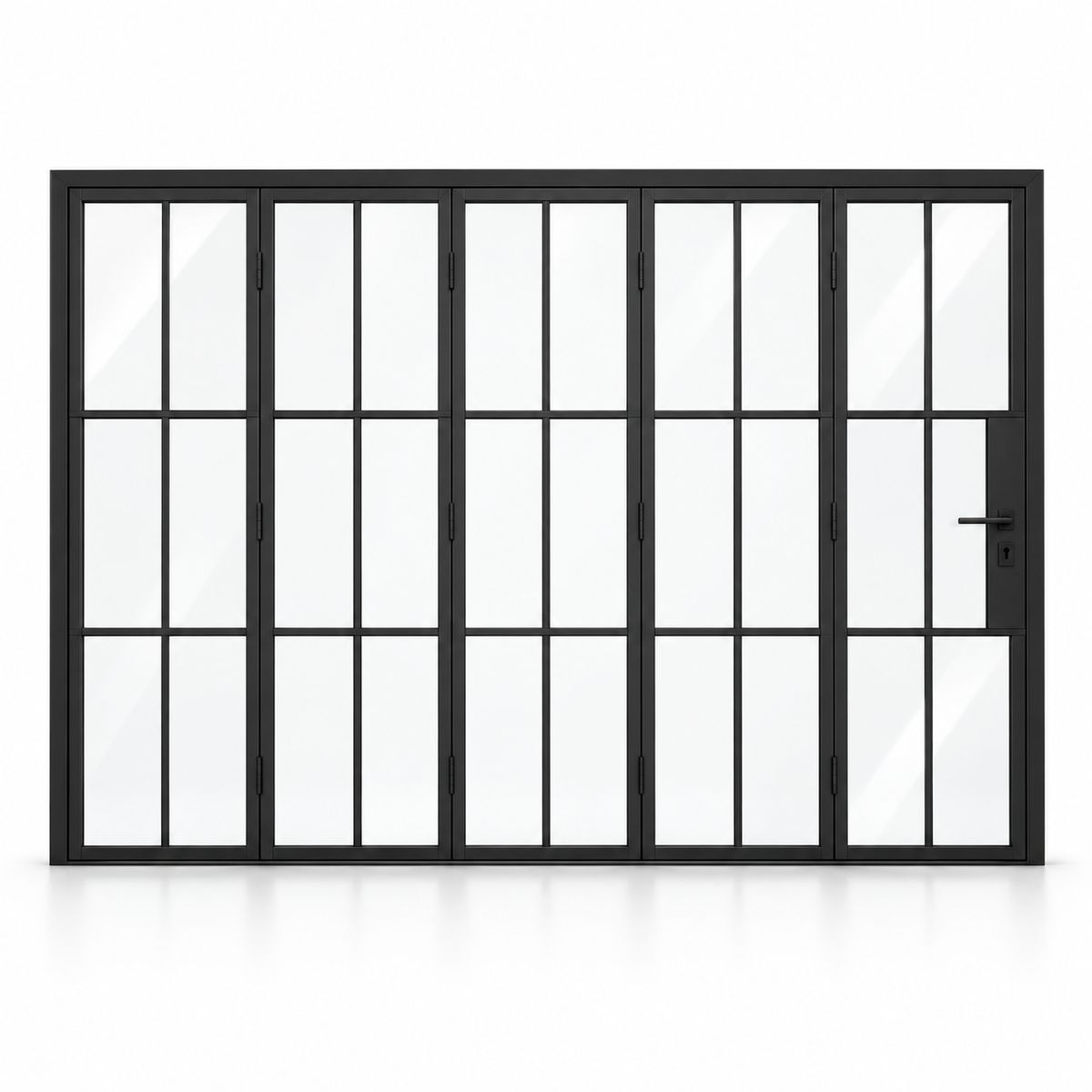 6S 5-panel black cold-rolled steel bifold door on a white background — product visualization