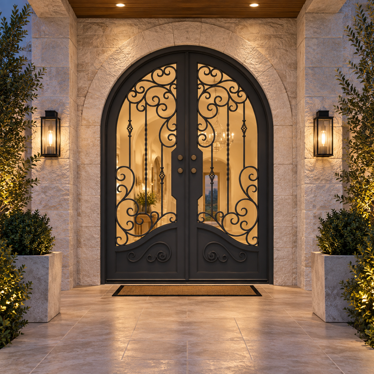 Summit Double thermally broken black steel door in a luxury evening entryway — lifestyle visualization