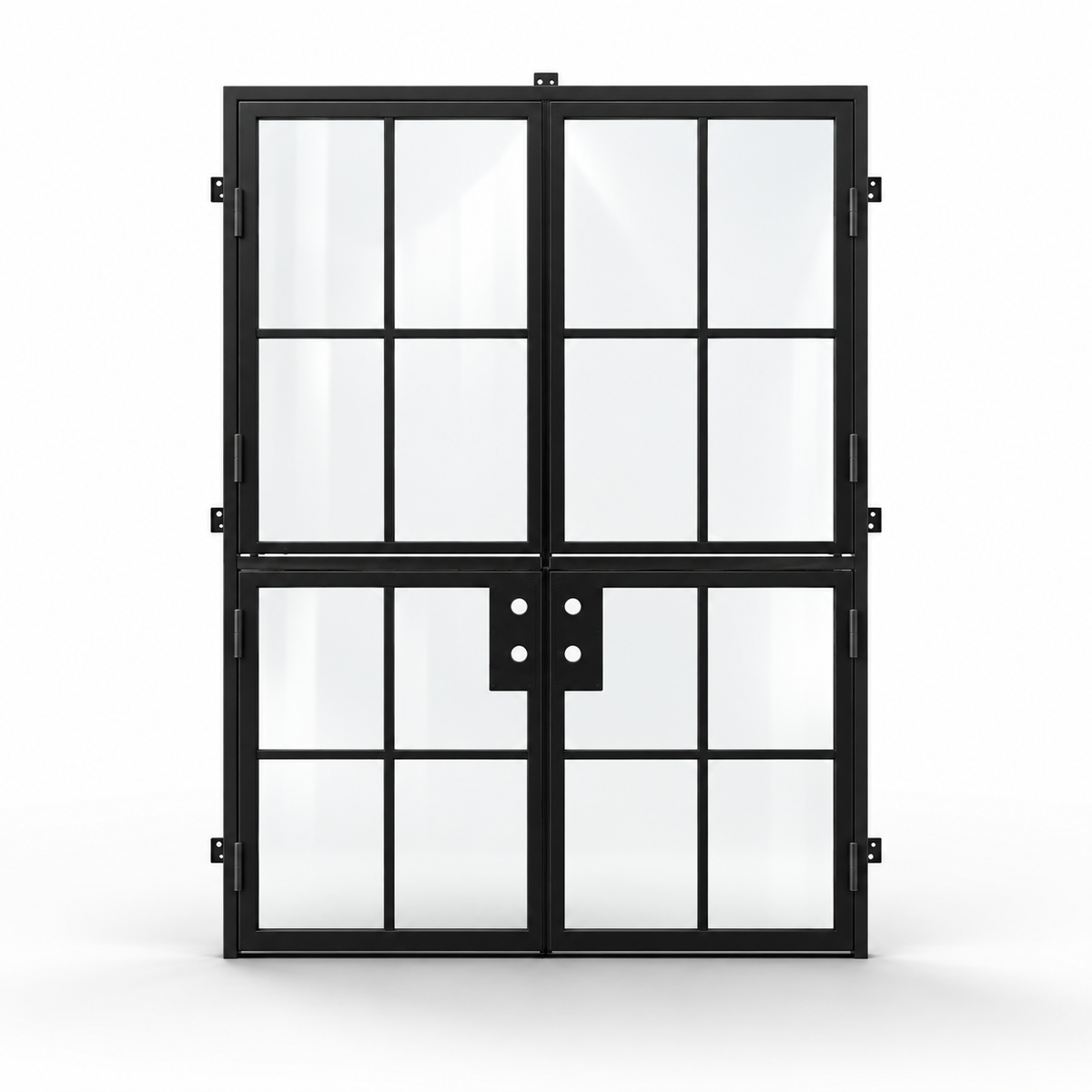 Black 8-lite double steel Dutch door on a white background — product visualization