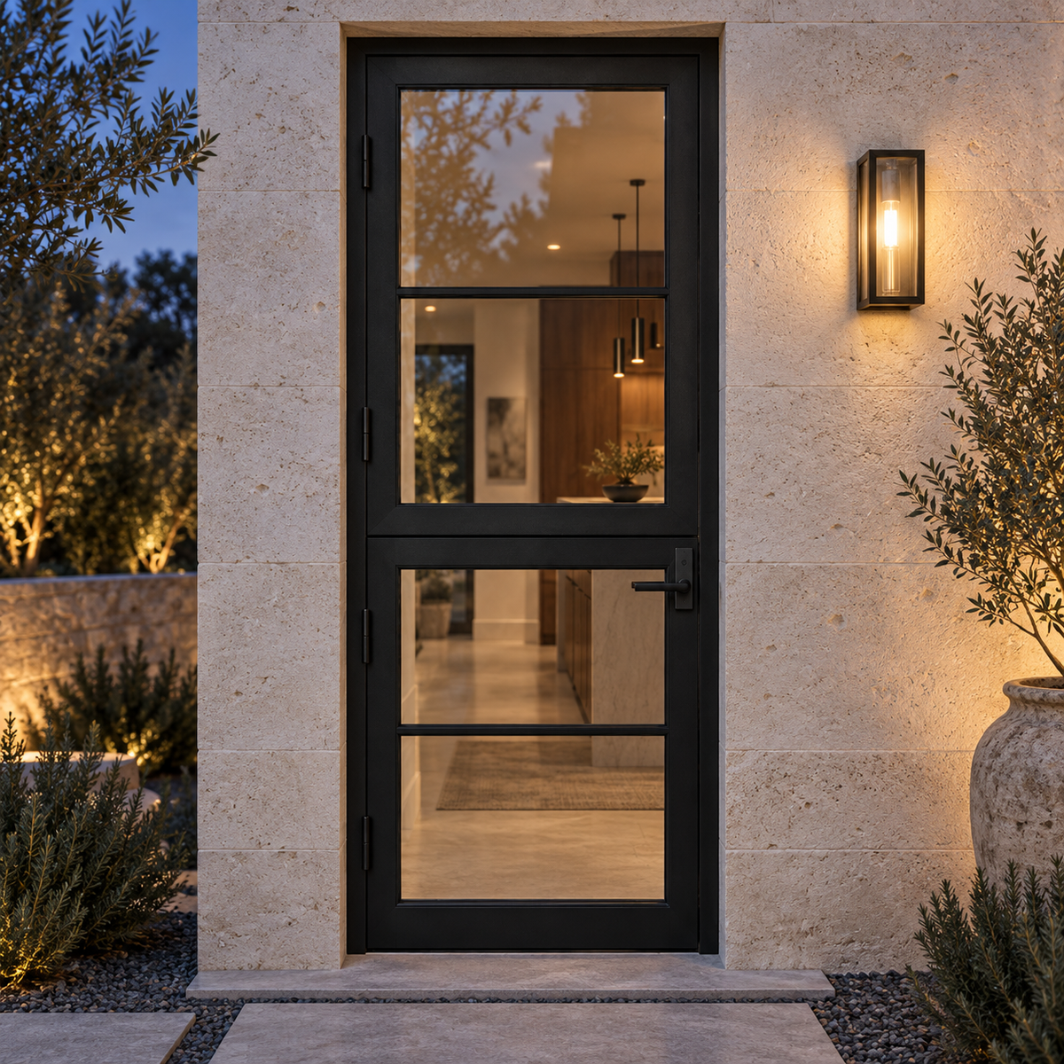 4 Lite Single Dutch Steel Door — evening AI-generated design visualization