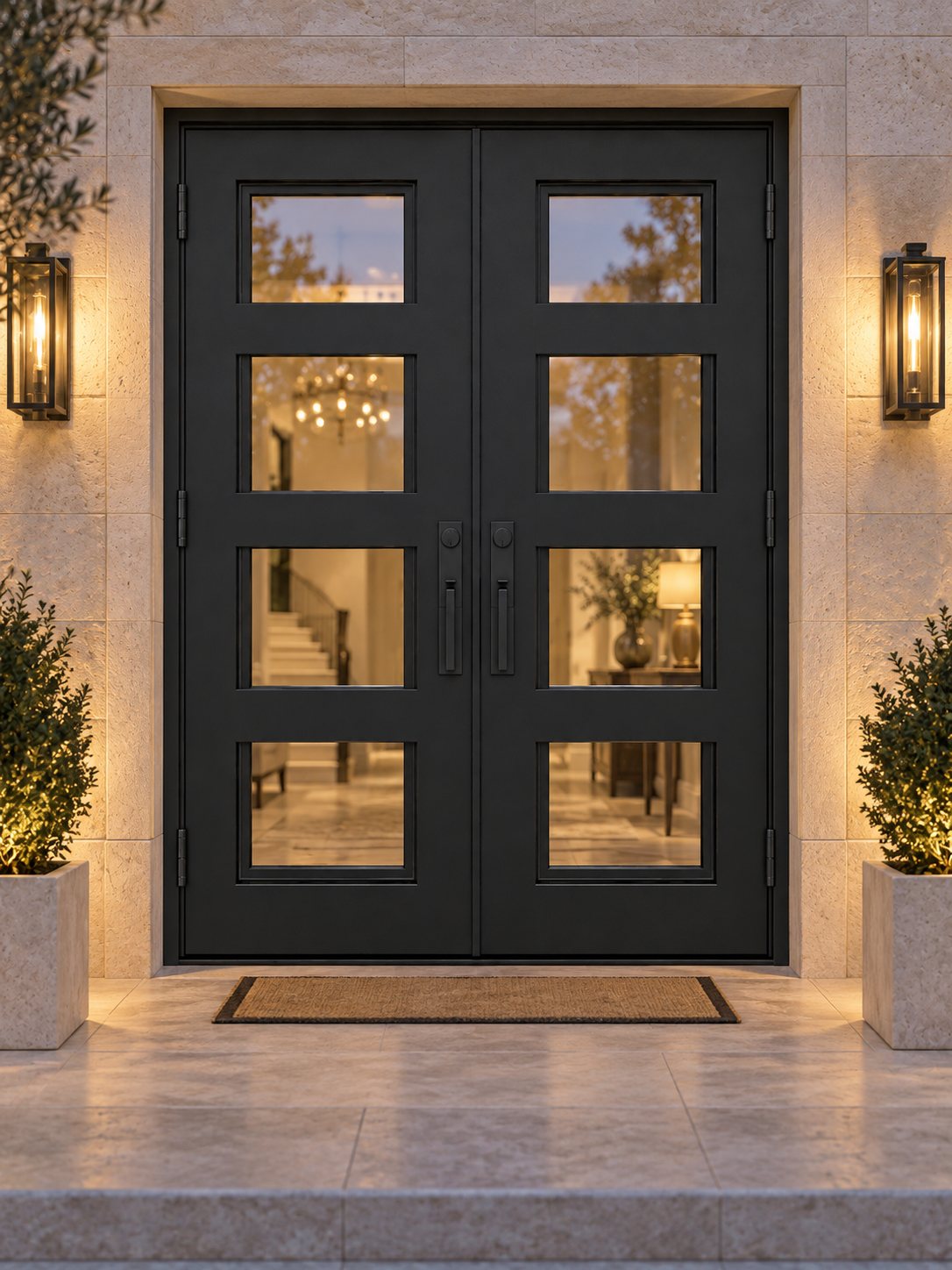 Framed 4 Lite Double Steel Door — evening design visualization
