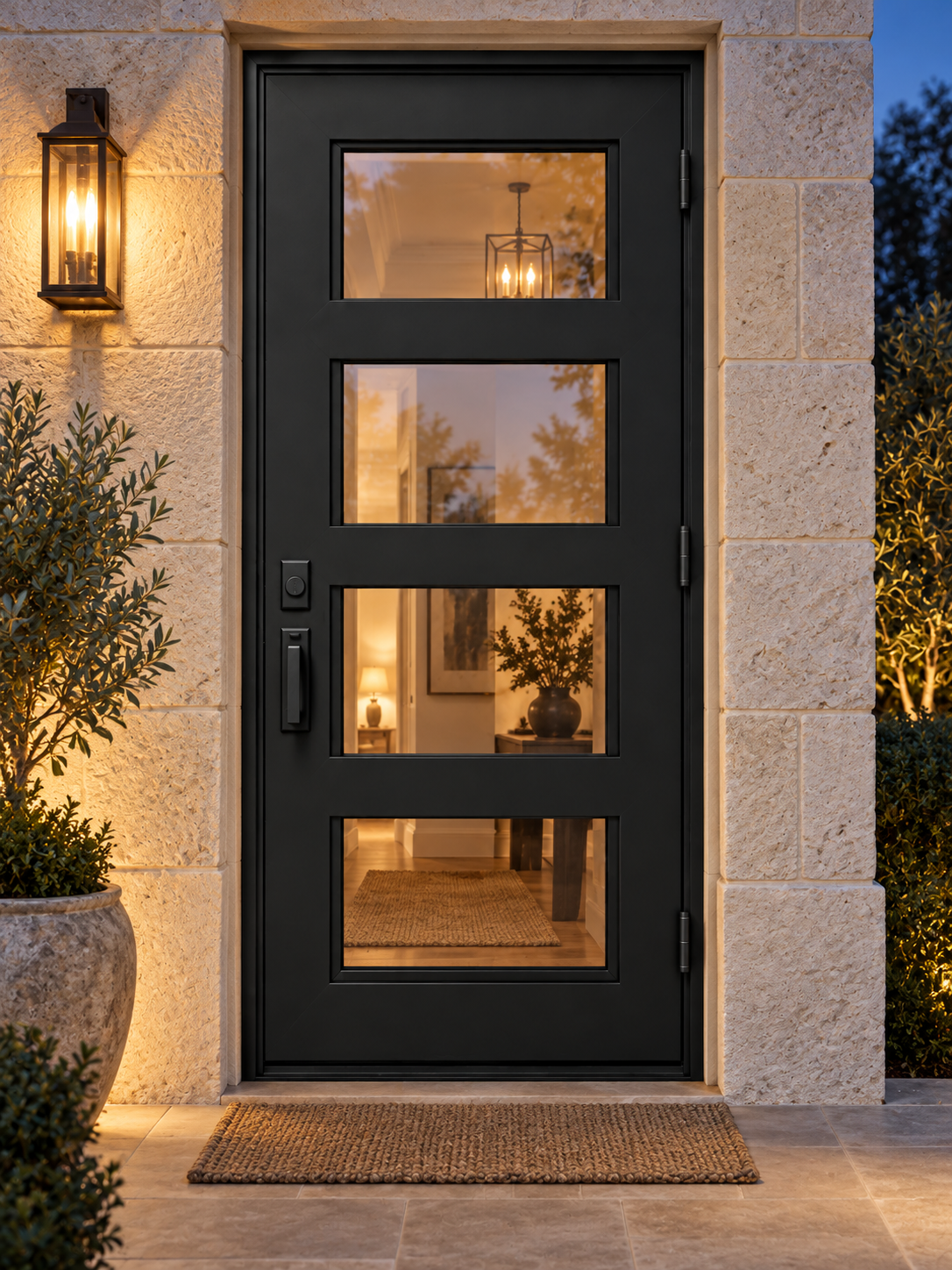 Framed 4 Lite Single Steel Door — evening design visualization