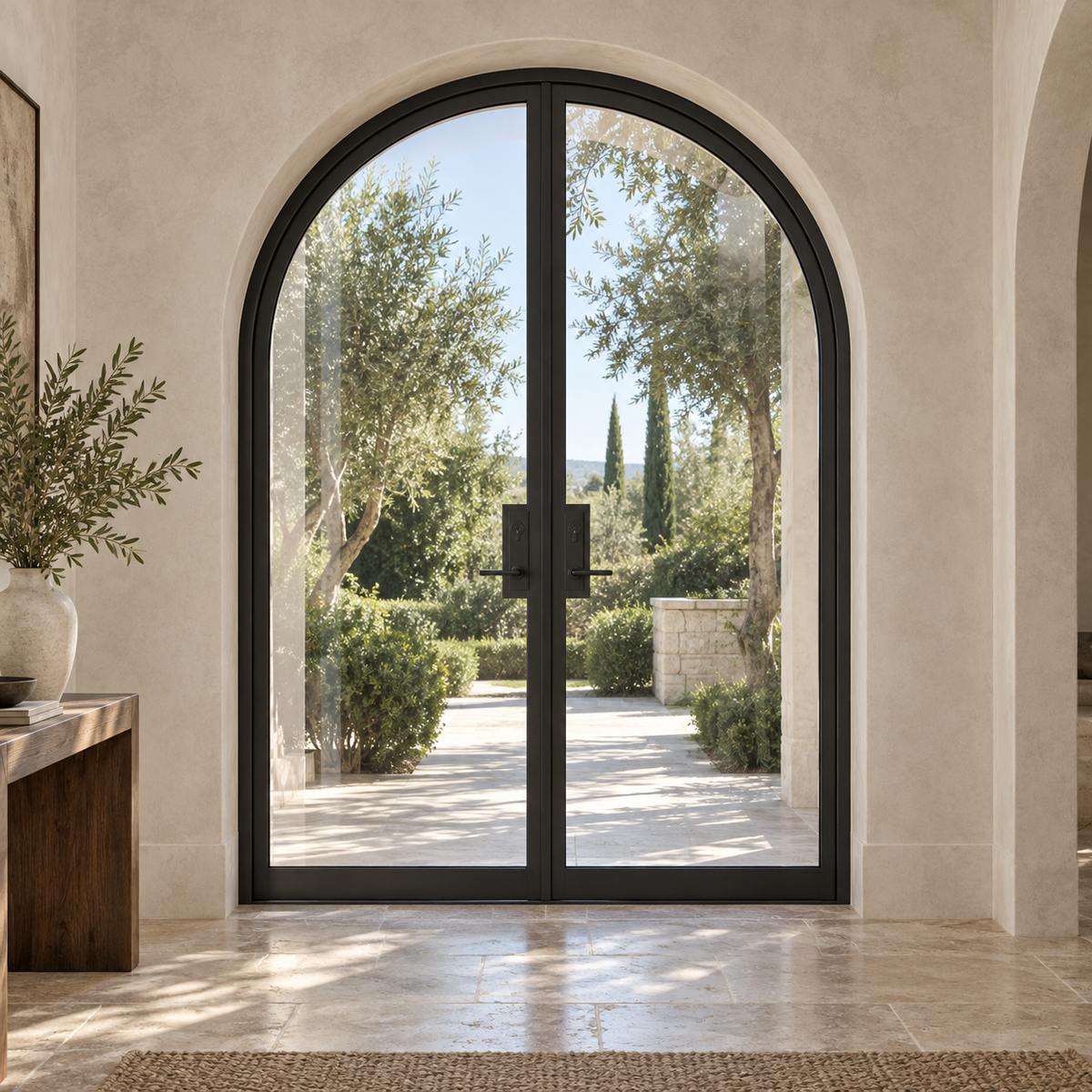 Full Lite Arched Double Hinged Steel Door — foyer product visualization