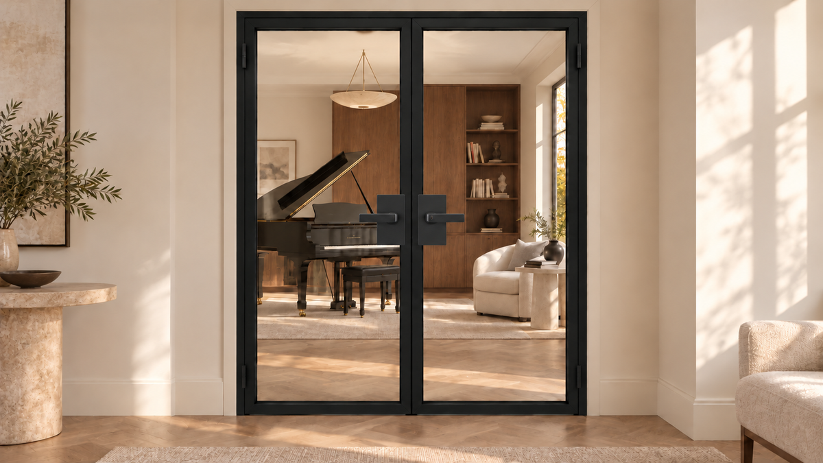USABD Full Lite Interior Steel Double Door with included lever hardware — music