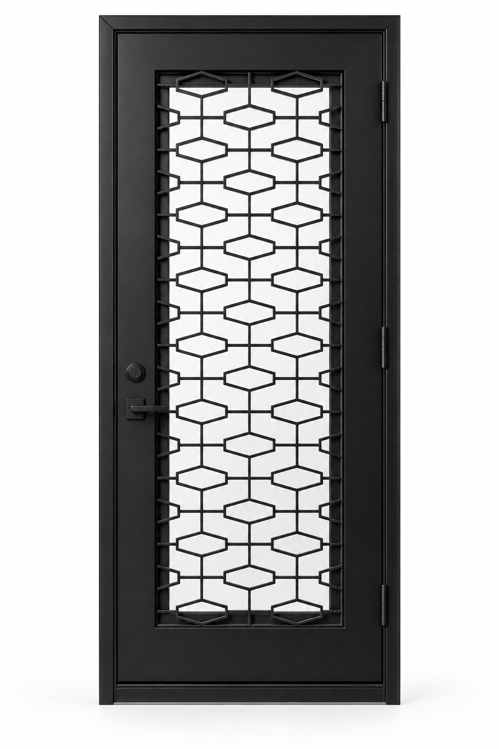 Hexagon Lattice Single Steel Door — studio design visualization