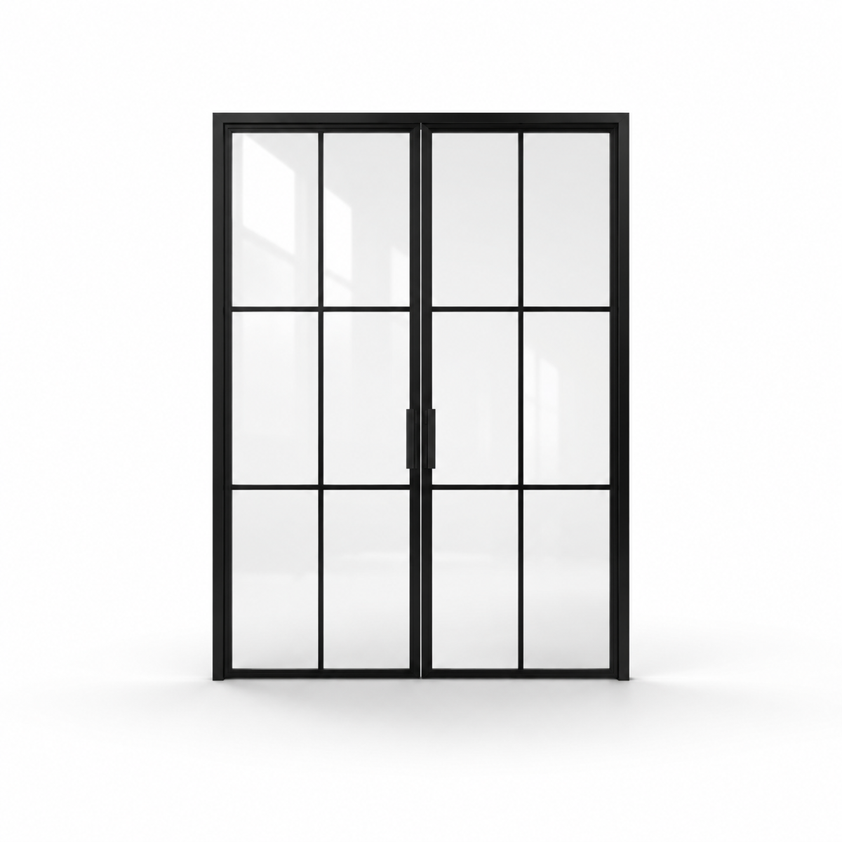 Black 6-lite double steel pantry door on a white background — product visualization