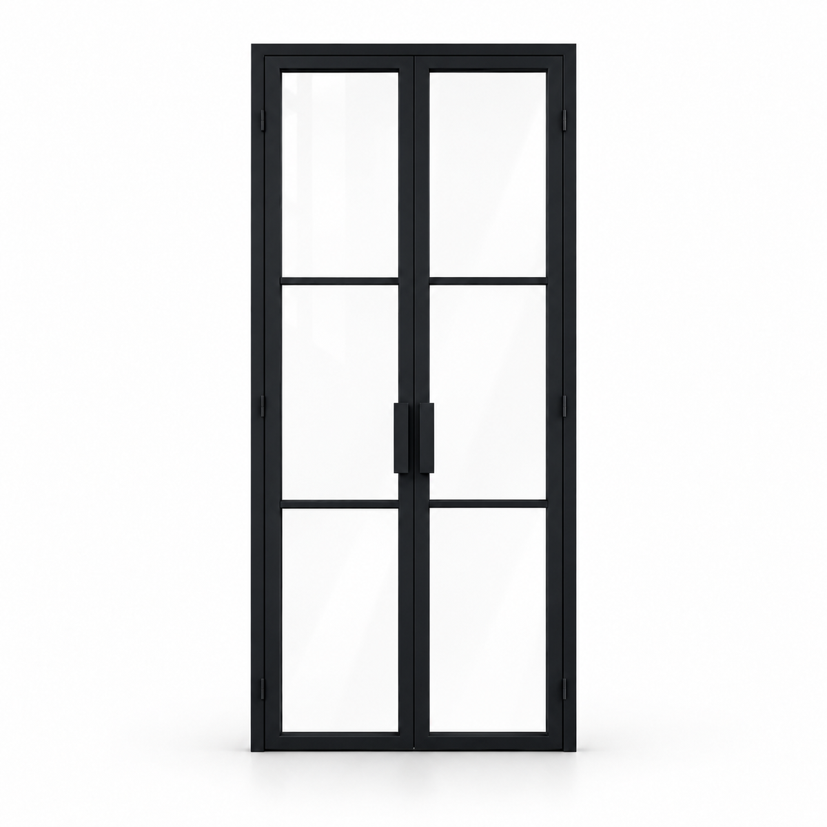 Black 3-lite double steel pantry door on a white background — product visualization