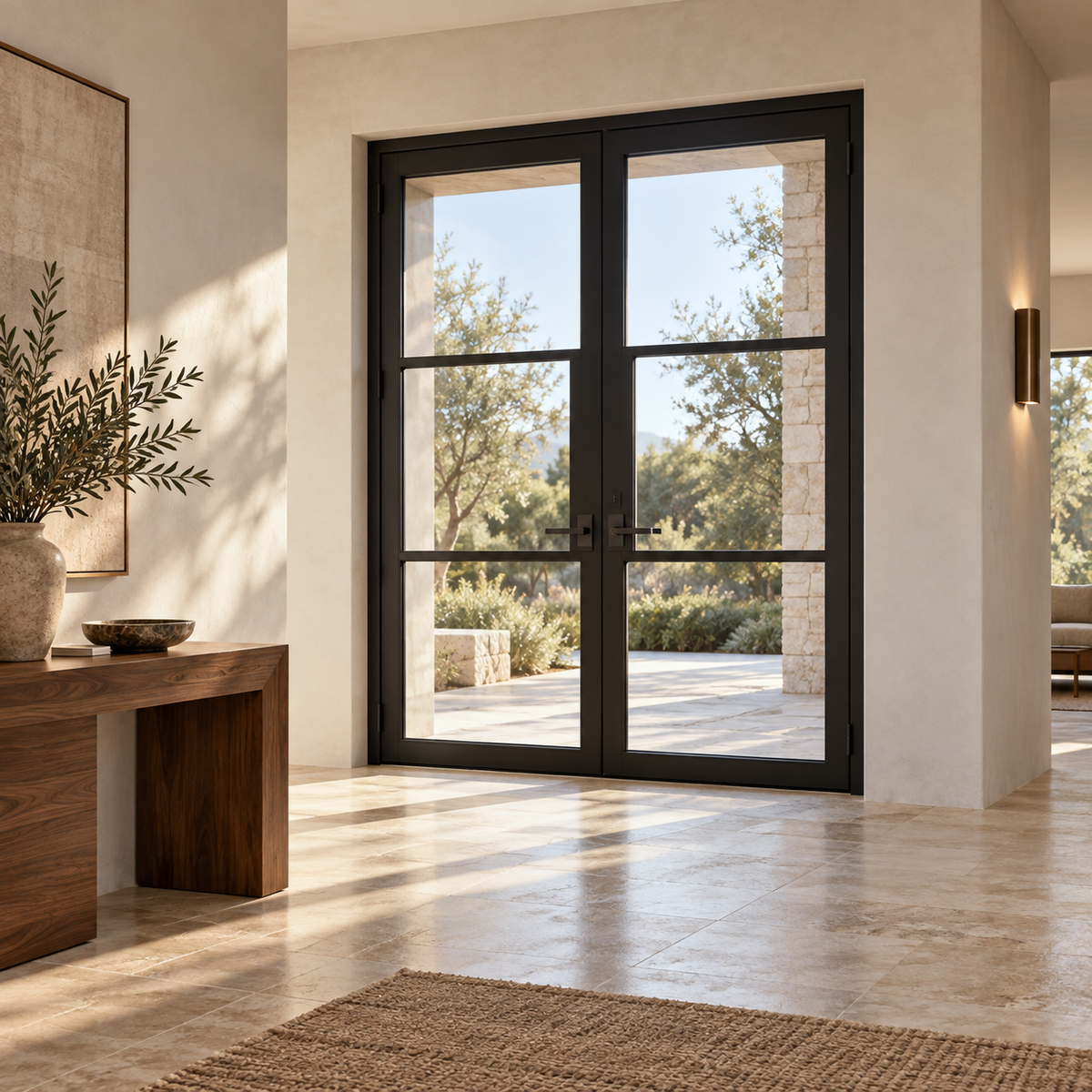 Lite 3 Double thermally broken black steel door in a luxury interior foyer — lifestyle visualization