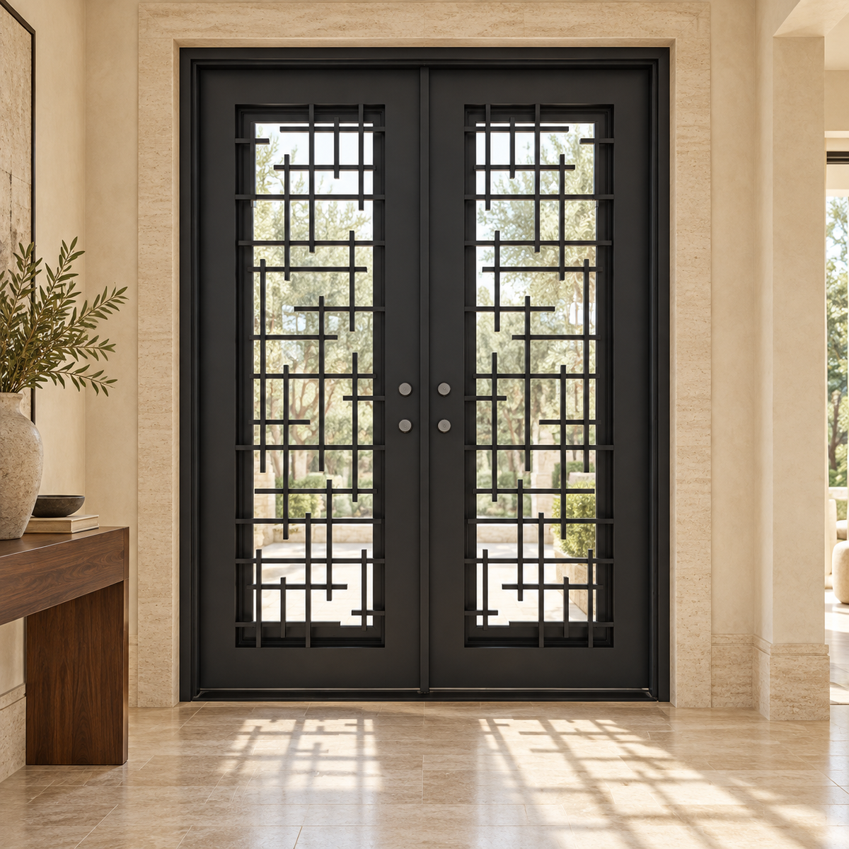 Florence Double thermally broken black steel door in a luxury interior foyer — lifestyle visualization