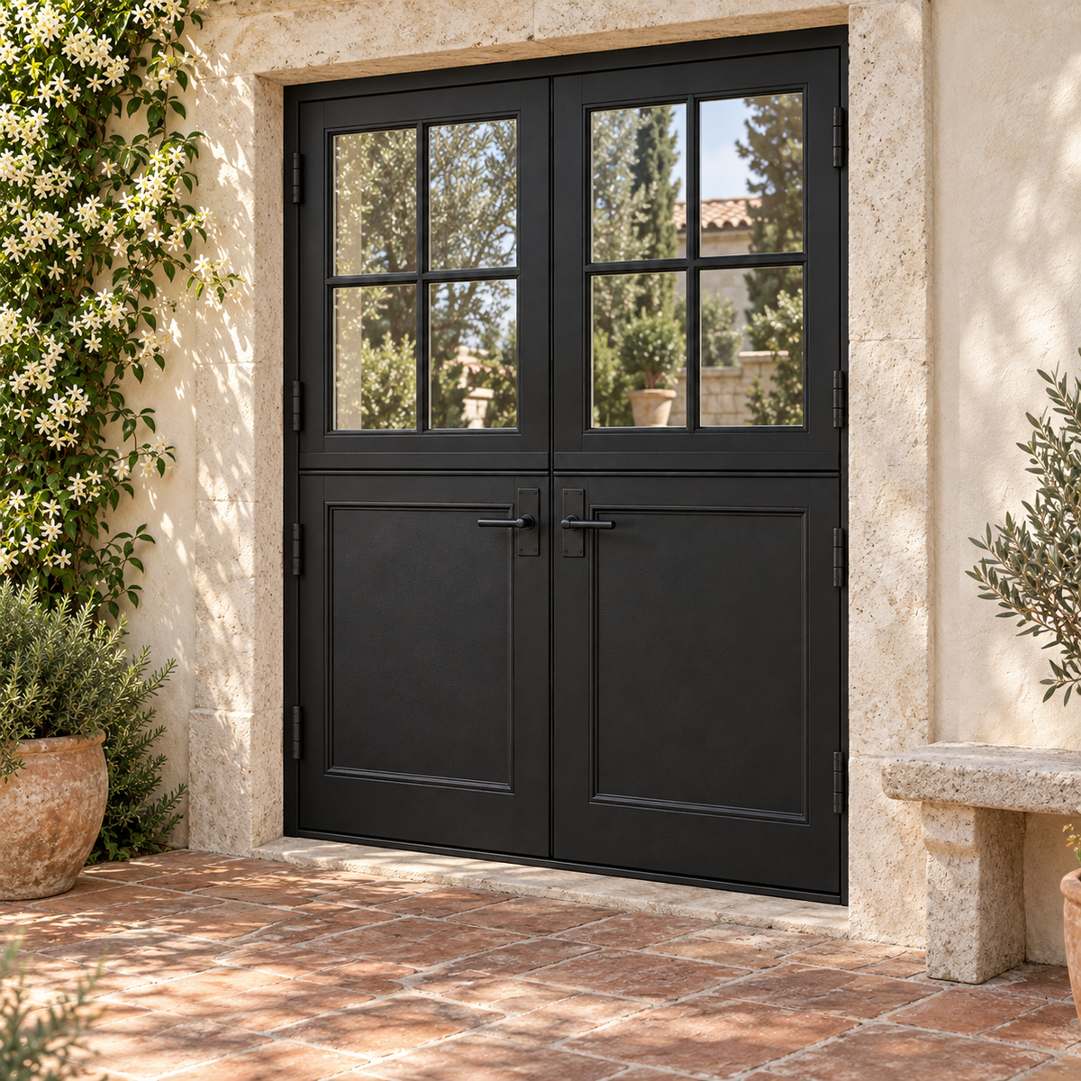 Paneled 4 Lite Double Dutch Steel Door — courtyard AI-generated design visualization