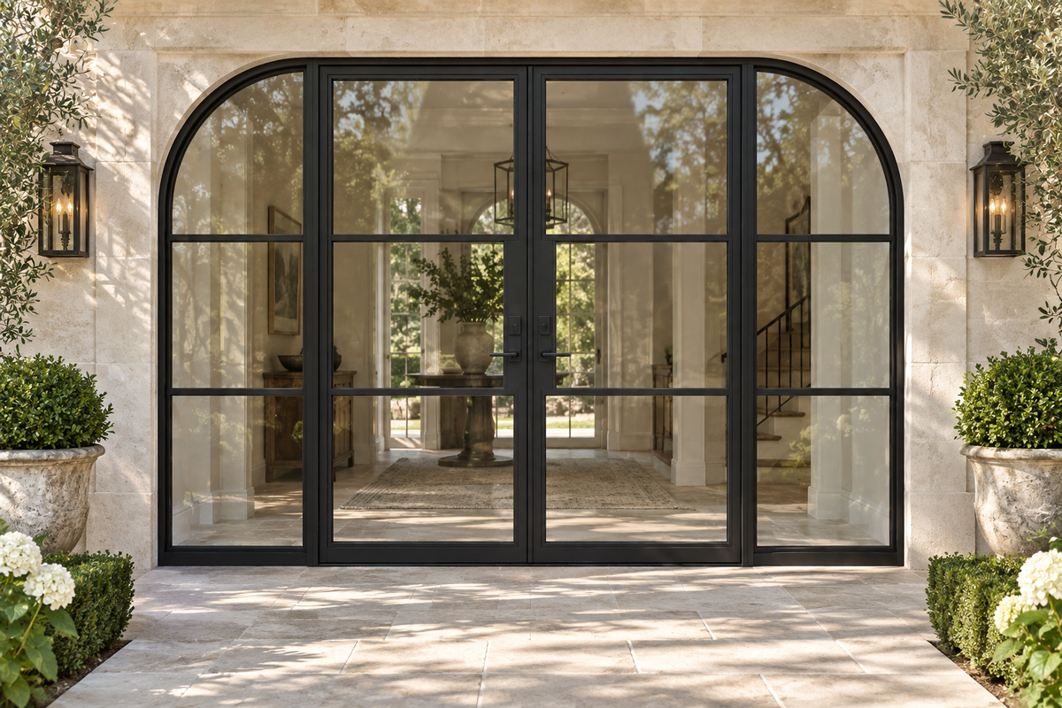 Radius 3 Lite Double Steel Door with Sidelights — villa product visualization