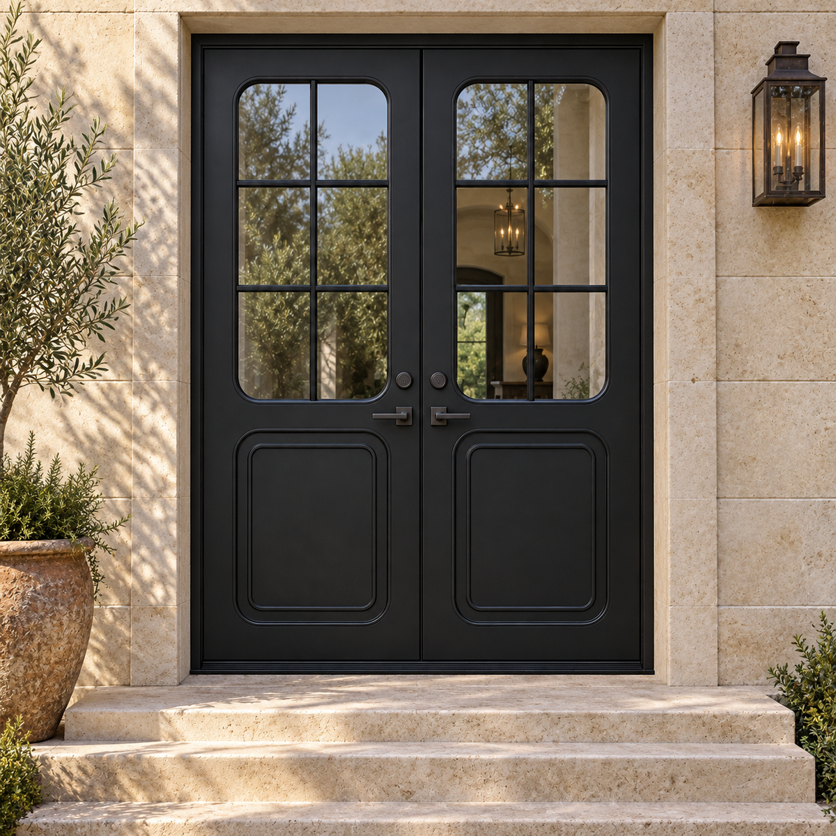 Rounded 6 Lite Double Steel Door — villa AI-generated product visualization