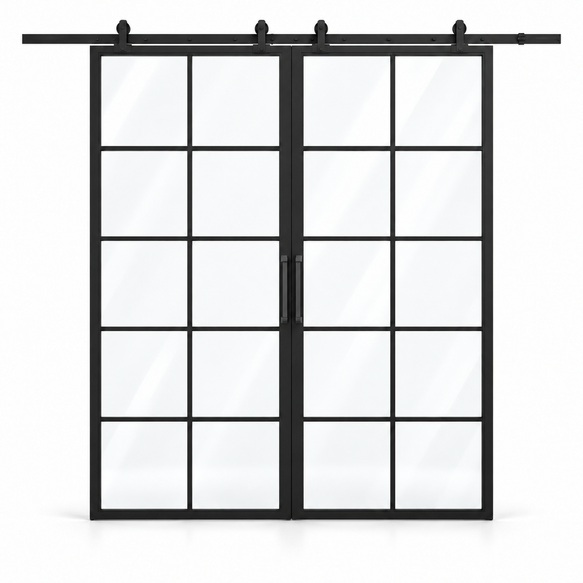 10 Lite double interior steel barn doors with included rectangular pulls — studio