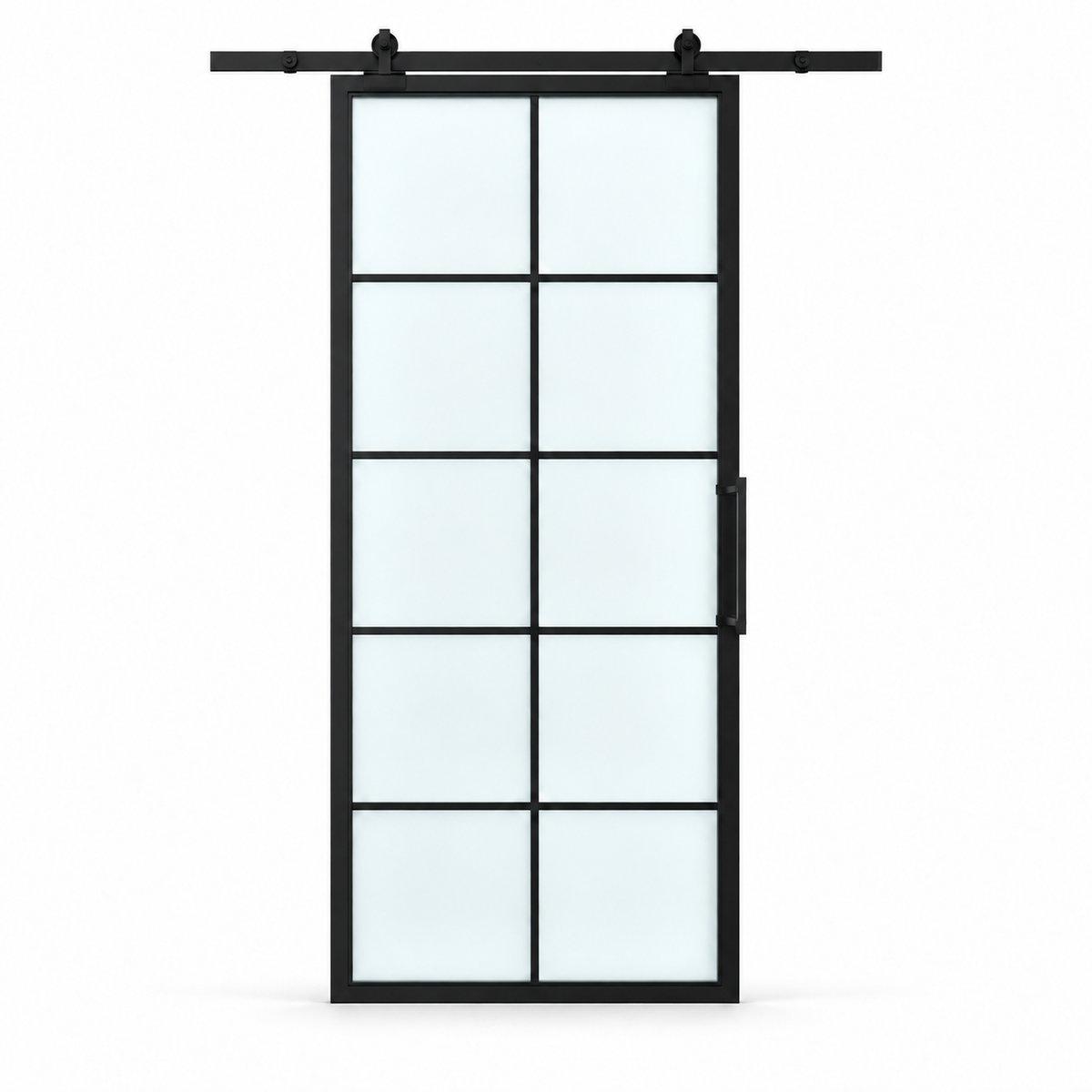 10 Lite frosted-glass interior barn door with included matte-black pull — studio