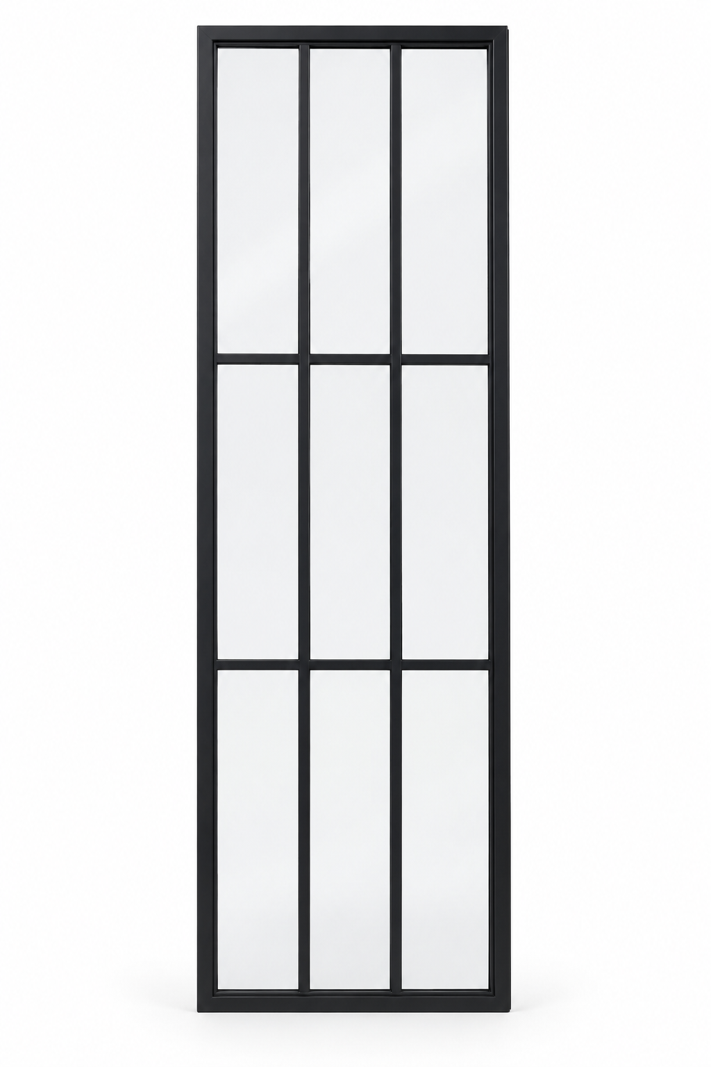 9 Lite steel sidelight, 3 columns by 3 rows, black frame on a white background