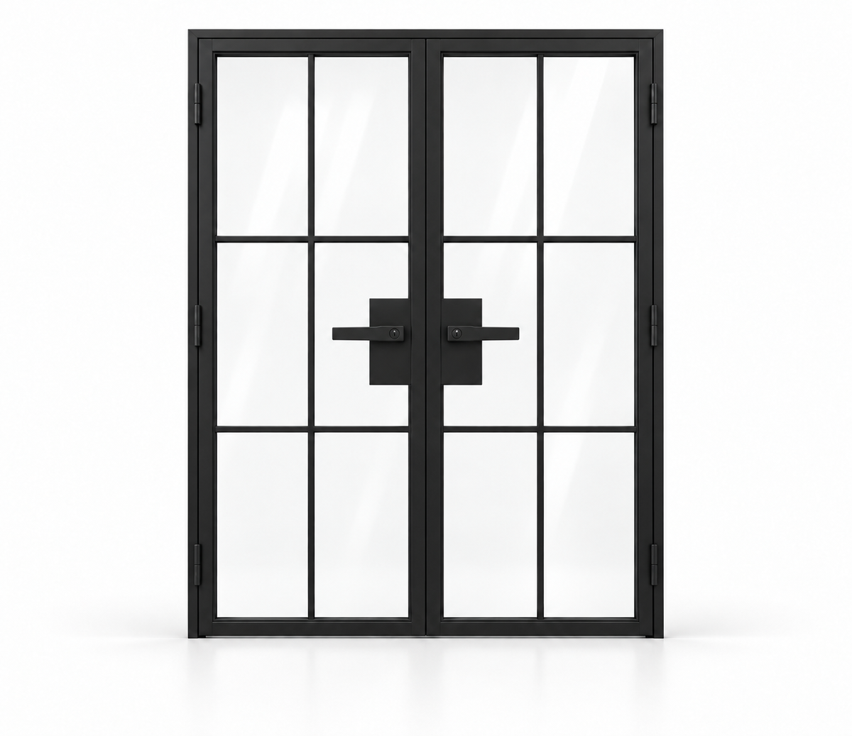 USABD 6 Lite full-height grid interior double French door with included rectangular lever hardware — studio