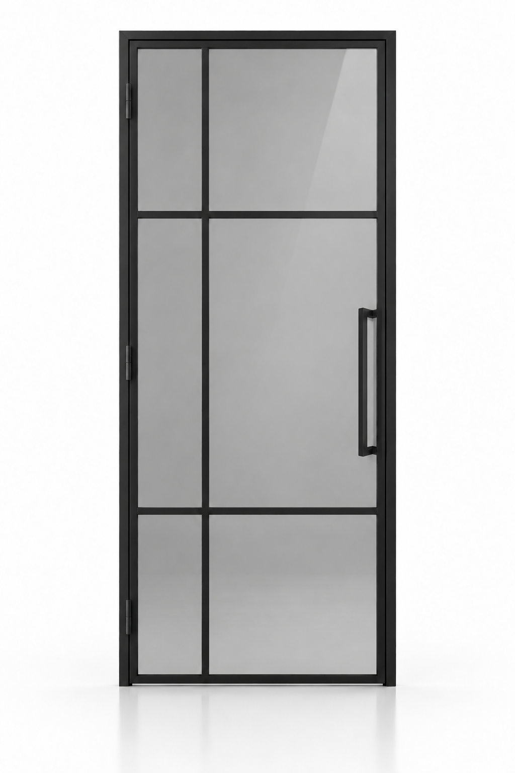6 Lite gray-glass offset-grid interior door with included rectangular pull – studio