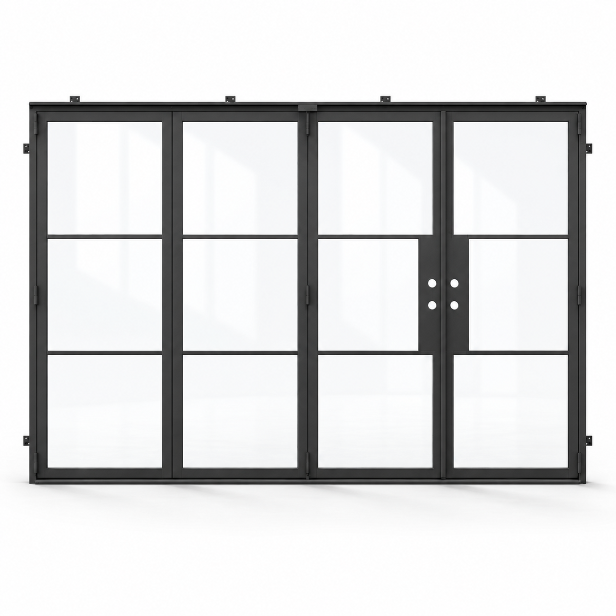 3-lite 3+1-panel black steel bifold door on a white background — product visualization