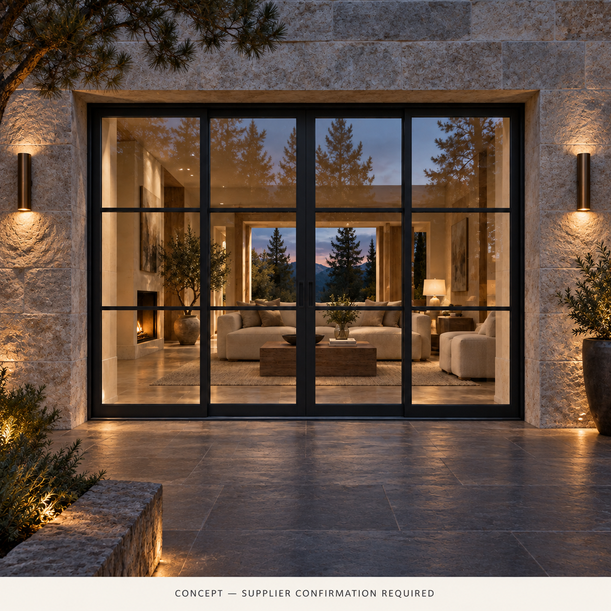 D036 pocket slider evening CONCEPT ONLY — supplier confirmation required; not verified construction.