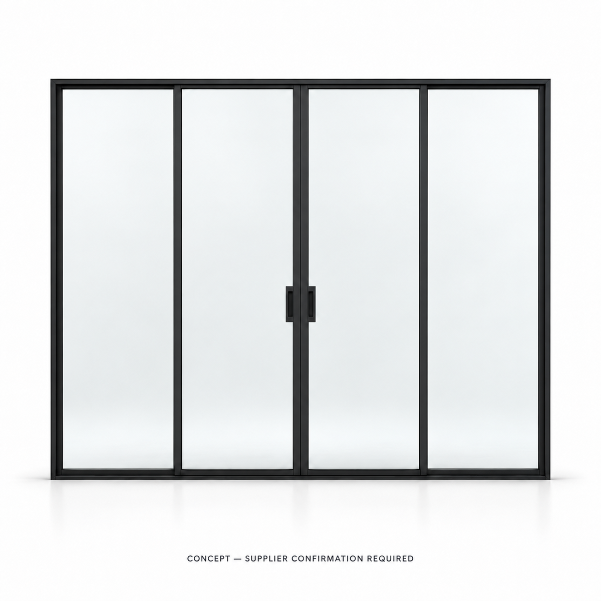 D040 full-lite pocket-slider studio CONCEPT ONLY — supplier confirmation required; not verified construction.