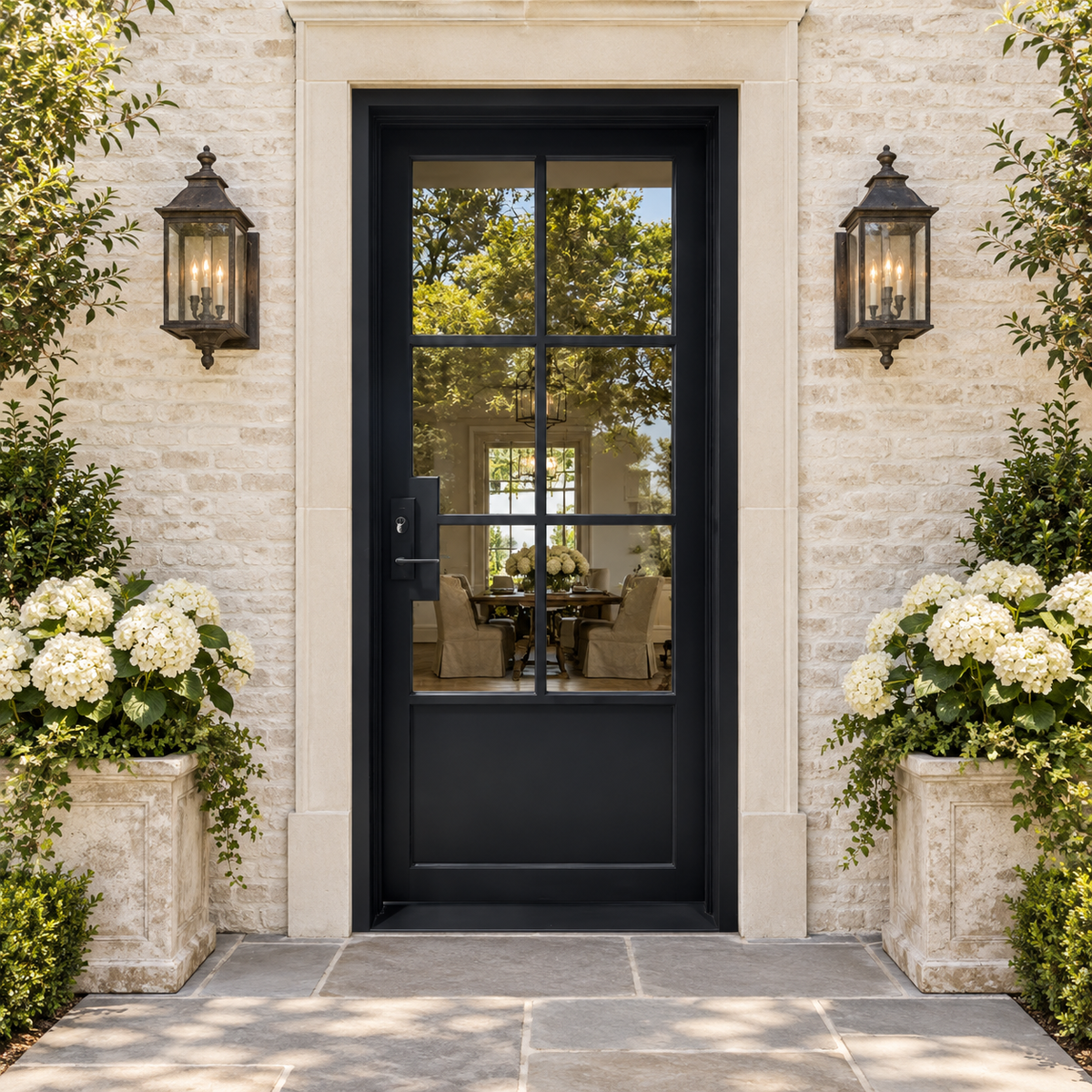 Norwick 6 Lite Single Iron French Door in a luxury estate setting — design visualization