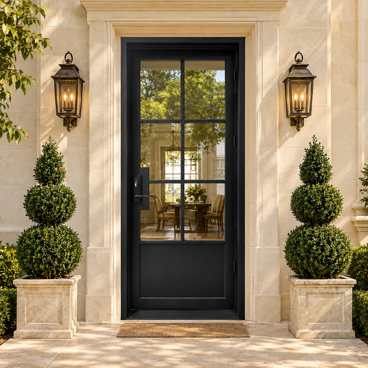 Norwick 6 Lite Single Iron French Door in a luxury townhouse setting — design visualization